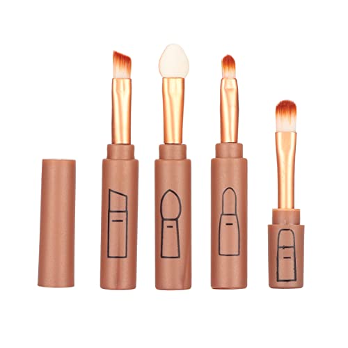 4 in 1 Professional Telescopic Makeup Brush Set - Retractable Travel Makeup Brushes for Foundation, Blush, Eyeshadow & Concealer (Brown) - Perfect for On-the-Go Makeup Application & Travel Cosmetics Kit