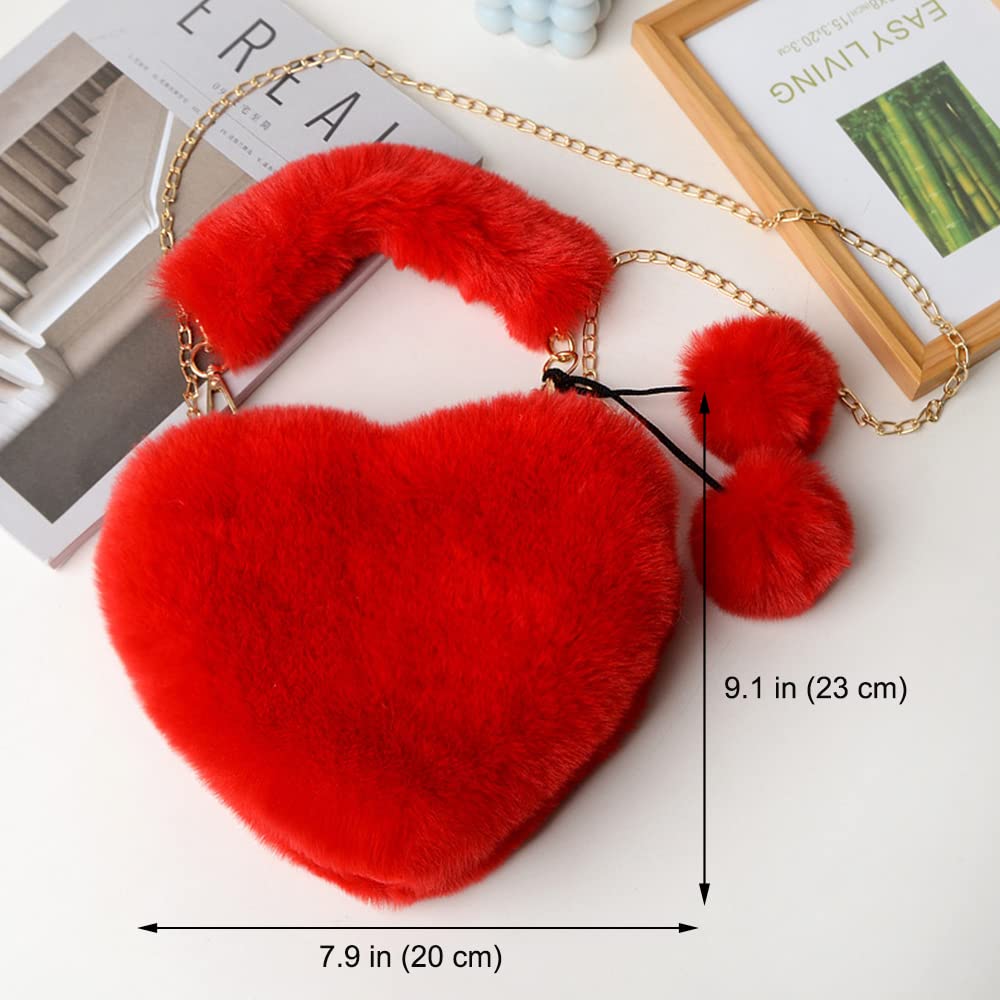Rejolly Fluffy Faux Fur Heart Shaped Handbag for Women & Girls - Soft Small Shoulder Bag Clutch Purse - Perfect for Parties, Dates, and Everyday Use
