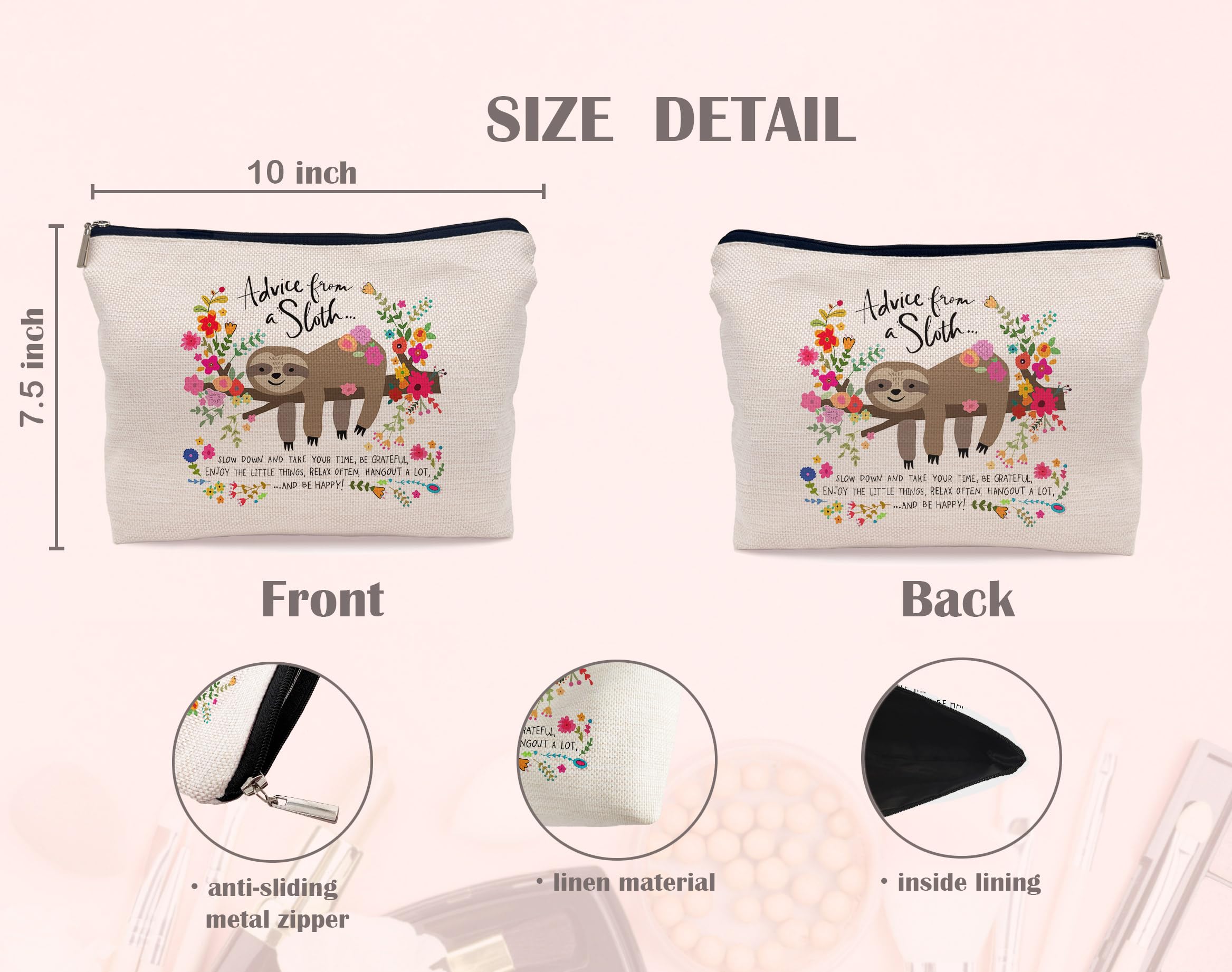 Sloth Gifts for Women - Cute Sloth Floral Cosmetic Makeup Bag for Sloth Lovers | Perfect Travel Organizer & Birthday Gift Idea