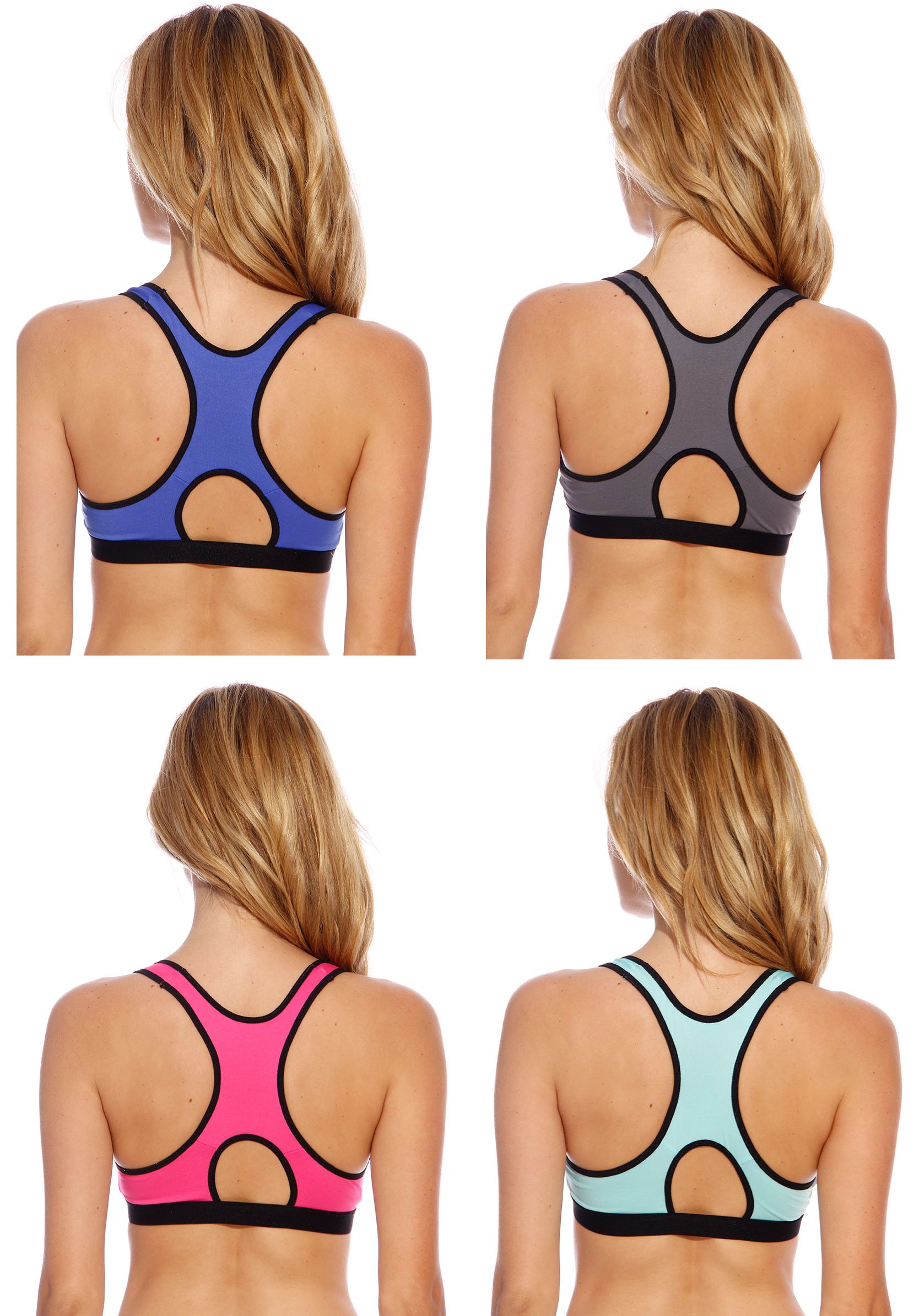 High Support Racerback Sports Bras for Women - 4 Pack - Moisture Wicking & Breathable Workout Bras for Running, Yoga & Gym