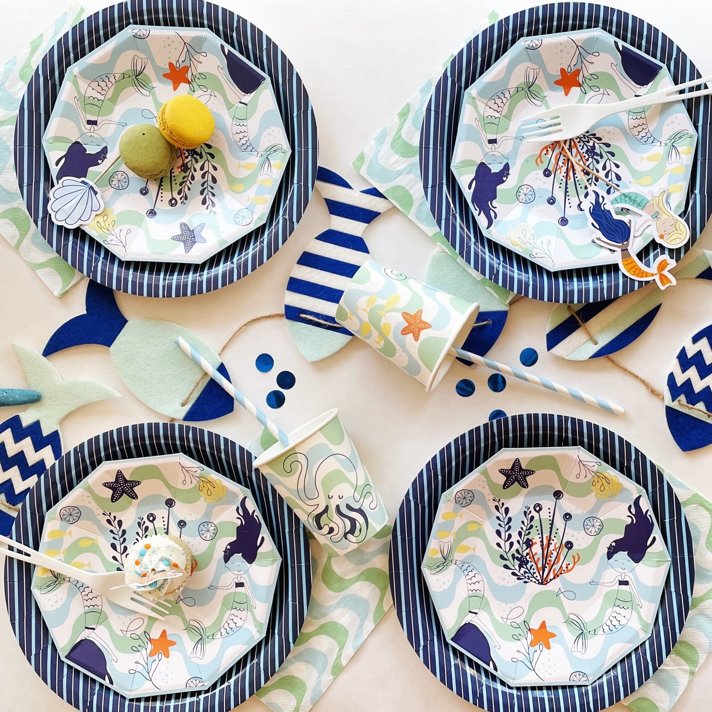 Mermaid Birthday Party Plates (Pack of 8) - Under the Sea Themed Paper Plates for Kids, Beach Party, Ocean Theme Celebration - Pastel Light Blue Mint Boho Style Disposable Plates for Pool Parties, Baby Showers & Summer Gatherings