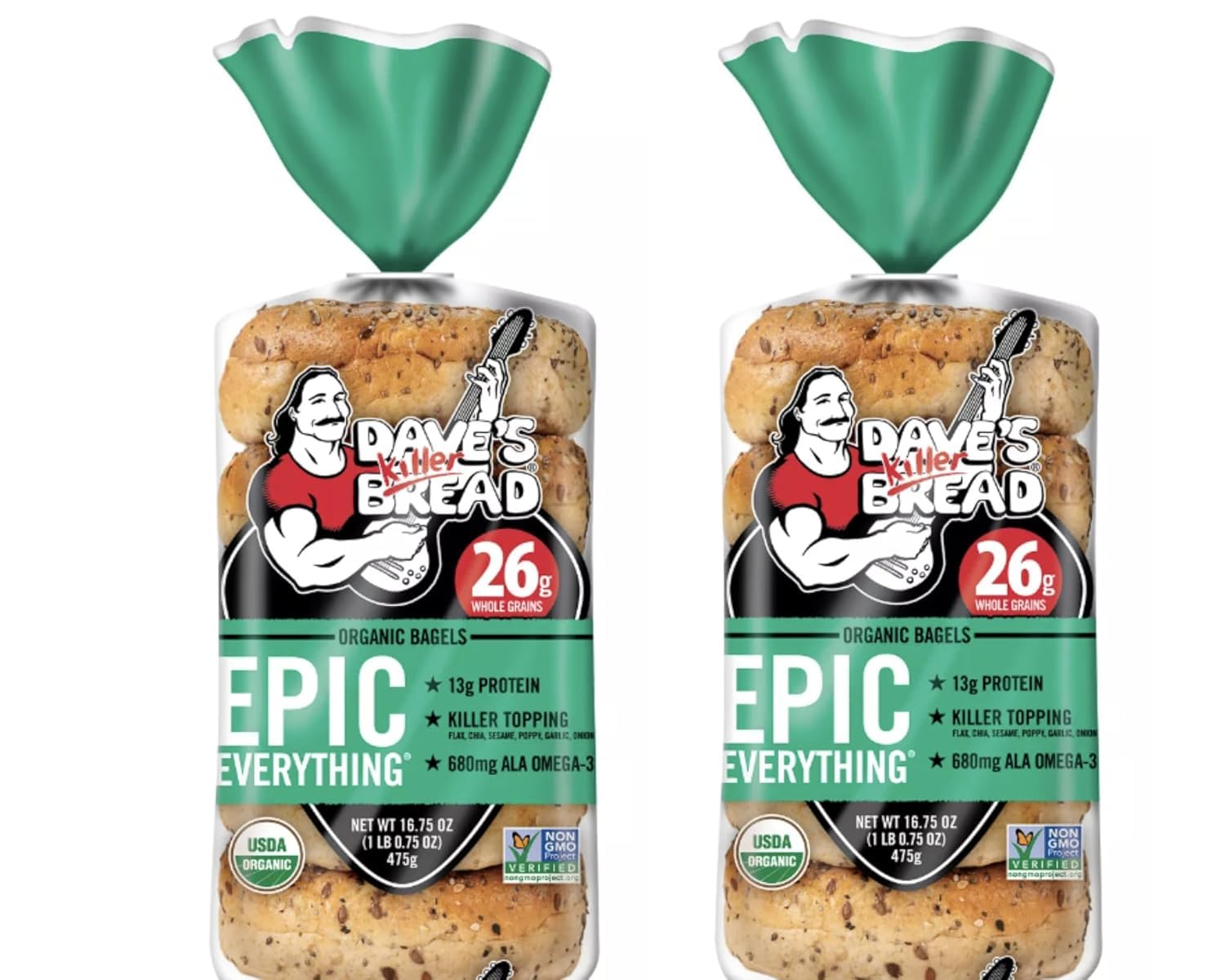 Dave's Killer Bread Epic Everything Organic Bagels - 16.75oz (Pack of 2, 10 Bagels Total) | Organic Breakfast Bagels for Sandwiches, Toasting & Healthy Snacking