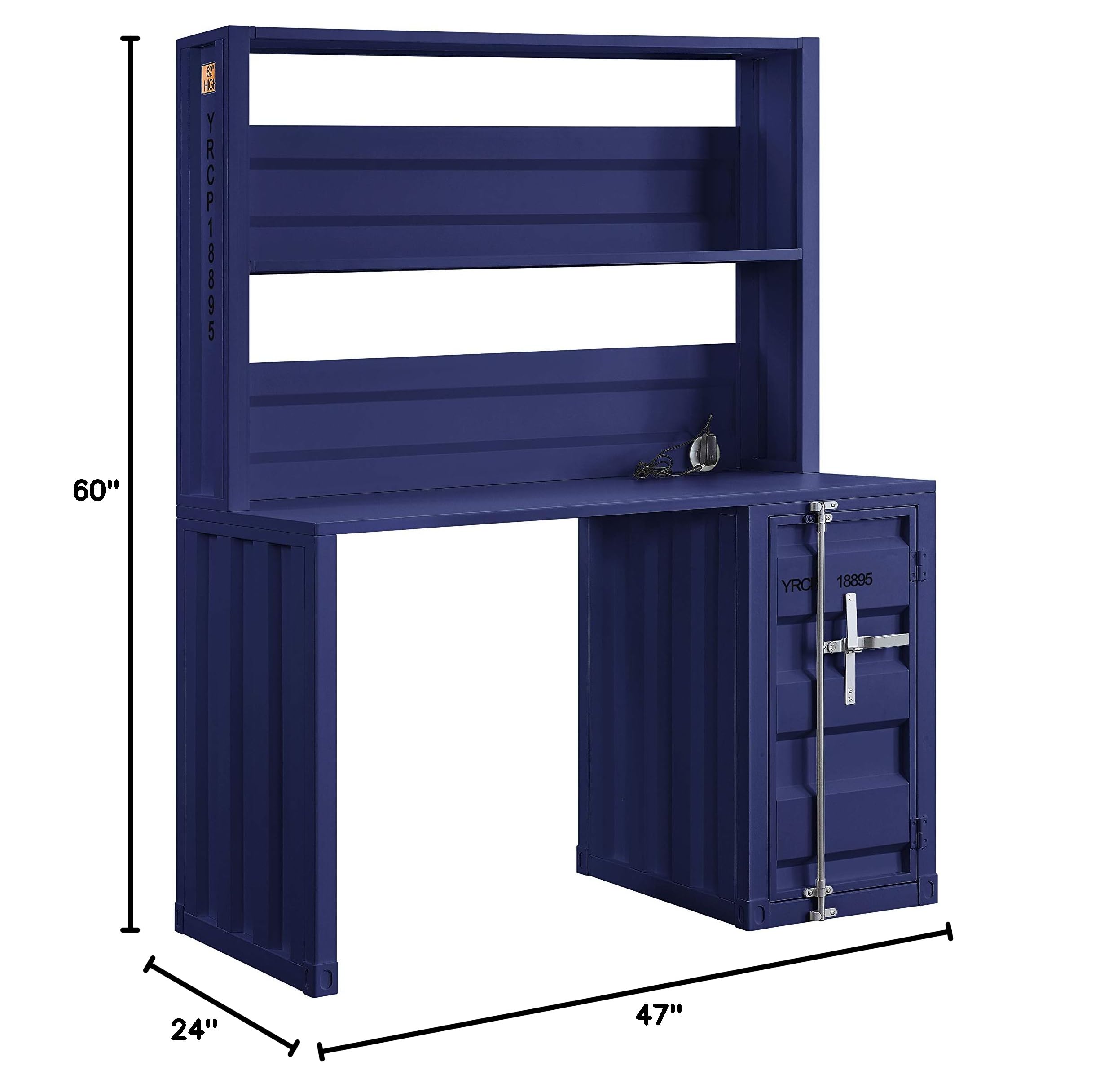 Acme Cargo Blue Metal Frame Desk with Hutch & Storage Base - Home Office Furniture for Small Spaces & Workstations