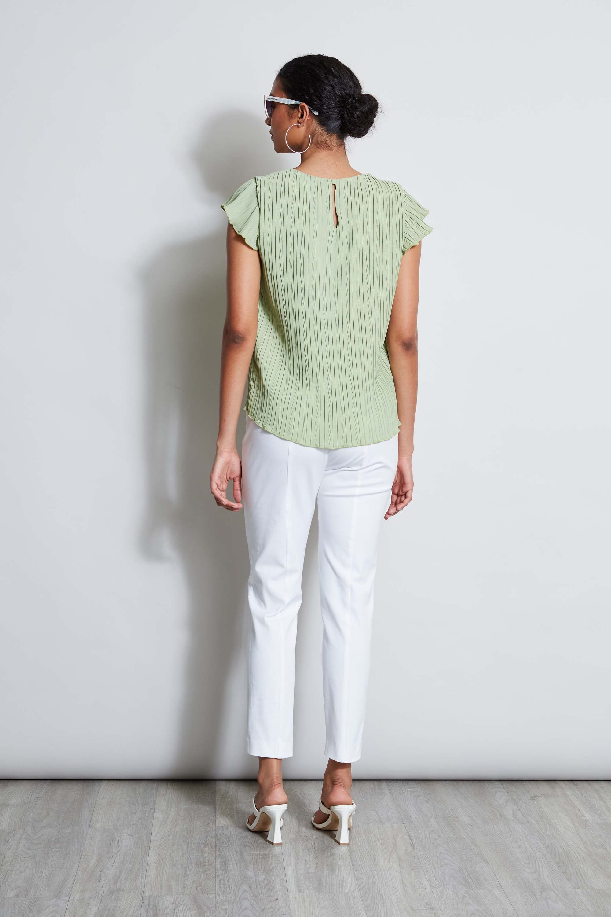 Tahari Women's Flutter Sleeve Plisse Blouse - Elegant Ruffle Top for Work, Office & Casual Outfits | Perfect for Business Attire, Date Night & Special Occasions