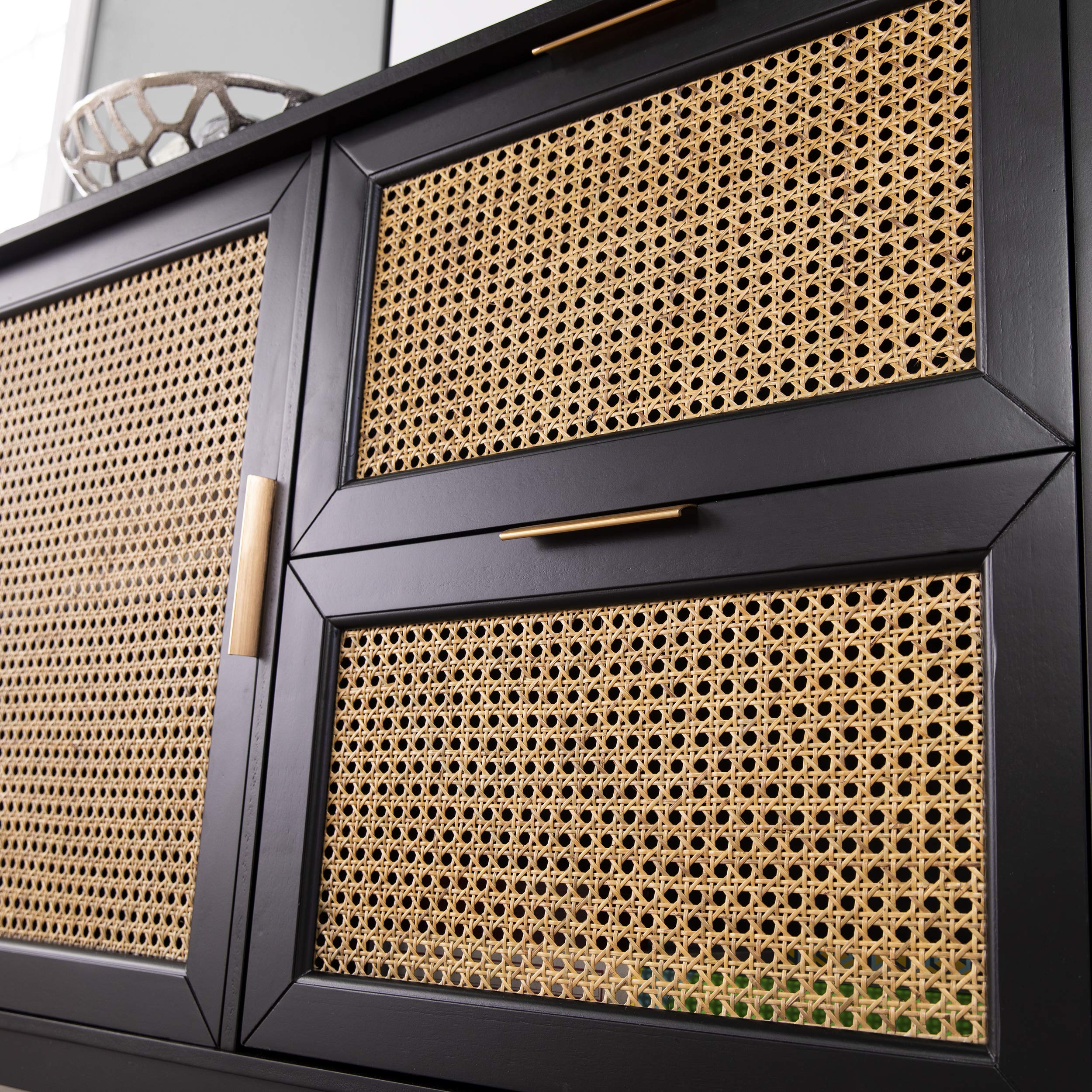 SEI Furniture Chekshire Anywhere Storage Cane Cabinet with Details - Black | Perfect for Living Room, Bedroom & Office Organization