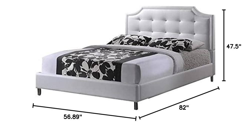 BOWERY HILL Tufted Faux Leather King Size Platform Bed Frame - White Upholstered Headboard & Storage Base | Perfect for Modern Bedroom, Guest Room & Master Suite Decor