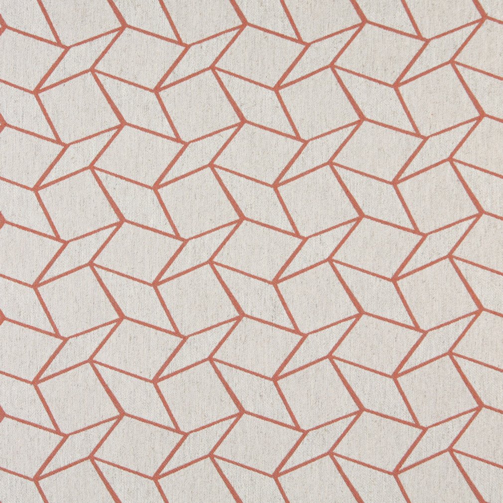 Persimmon and Off White Geometric Boxes Designer Upholstery Fabric by The Yard | High-Quality Home Decor Fabric for Sofas, Chairs & Pillows | Perfect for DIY Furniture Projects & Interior Design
