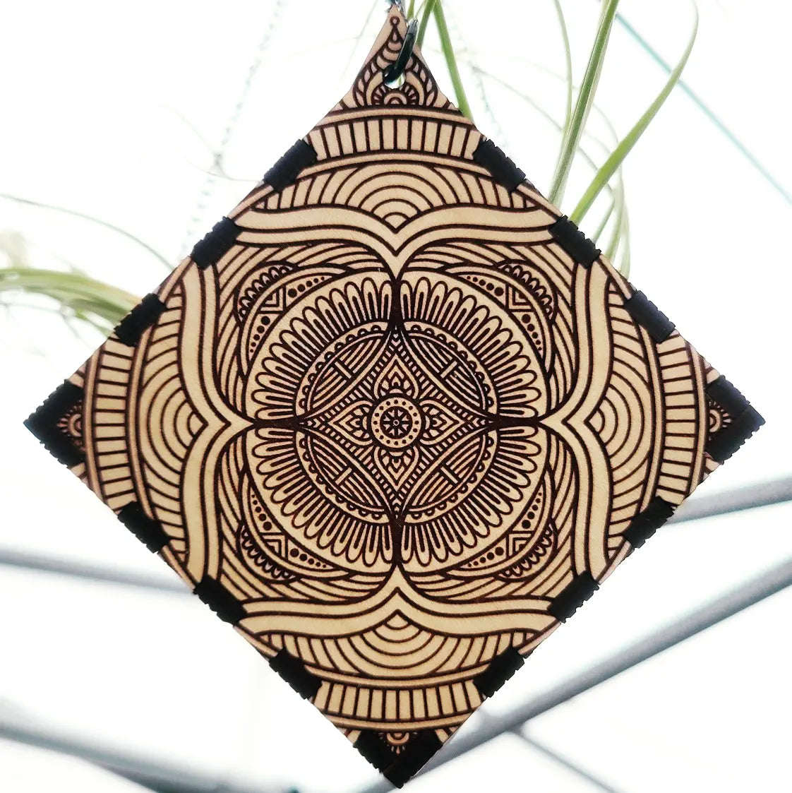 Hemicube Free Hanging Planter - Air Plant Holder | Handmade Wooden Home Decor for Plant Lovers | Unique Wall Display for Living Rooms, Offices & Gifts | Modern Boho Indoor Gardening Decor