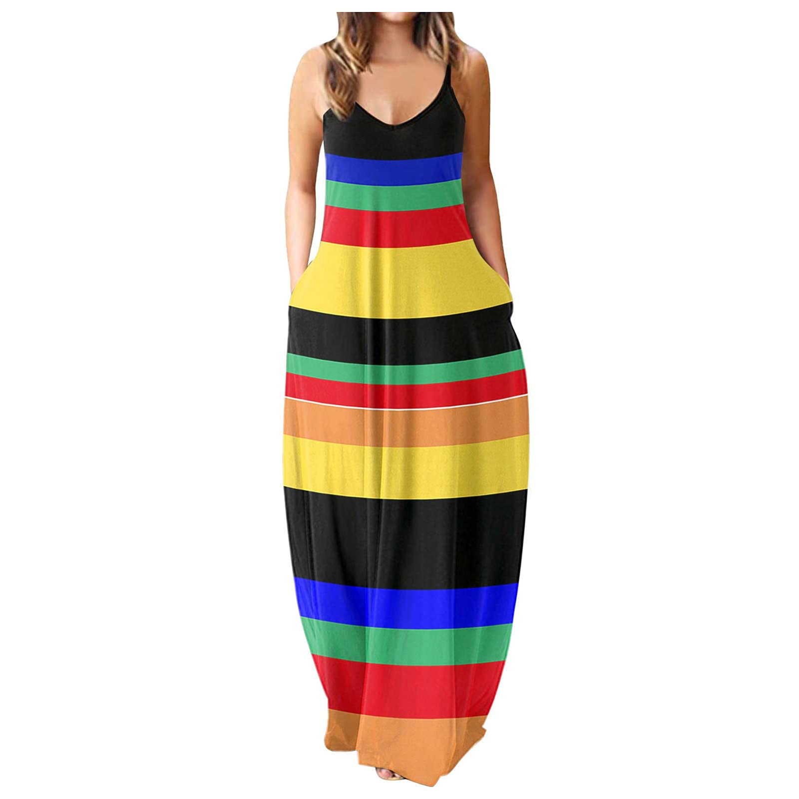 Elegant Long Maxi Dresses for Women - Floor Length Sundress with V Neck & Sleeveless Design - Perfect for Summer Vacations, Beach Getaways, and Evening Parties