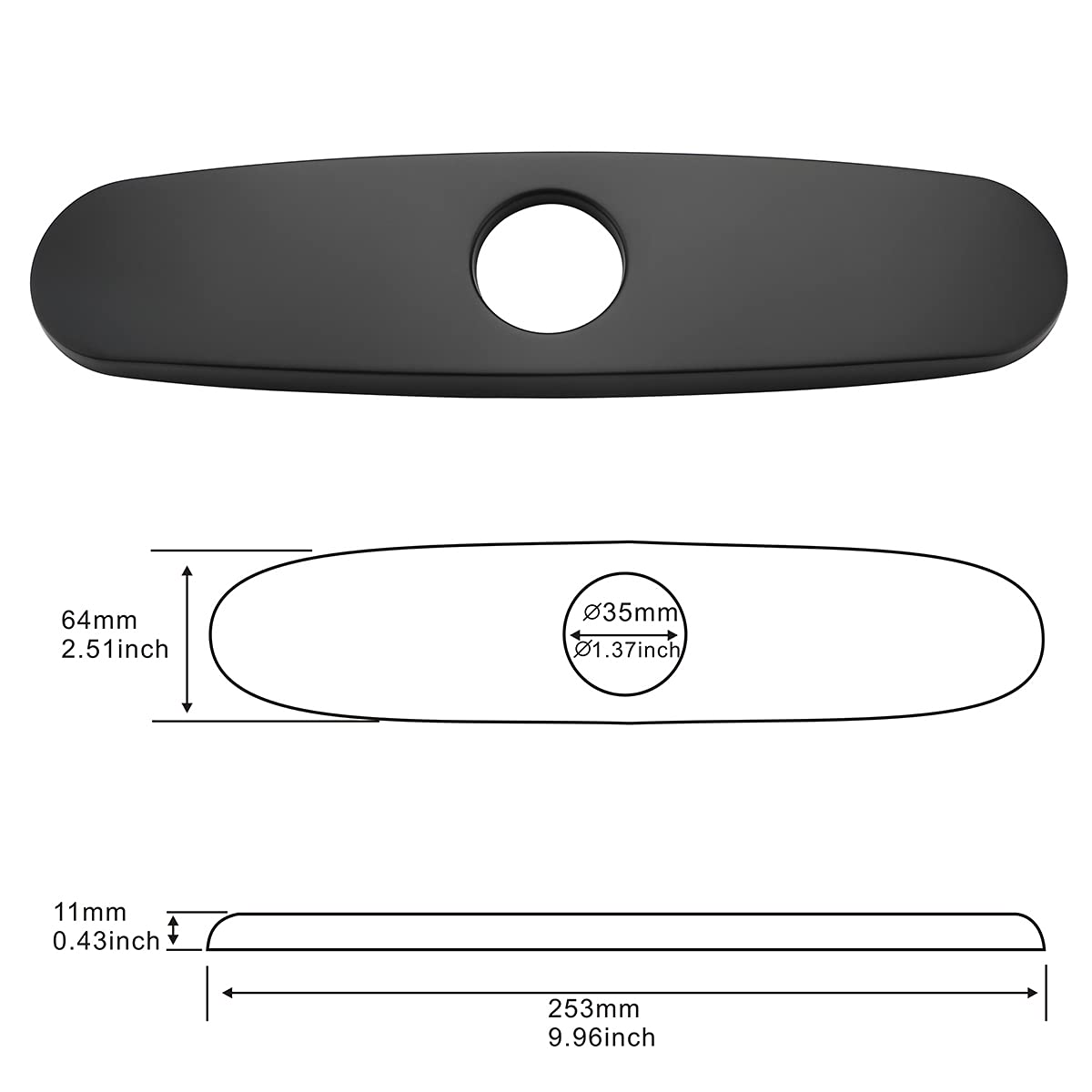10 Inch Stainless Steel Hole Cover Deck Plate Escutcheon - Matte Black Bathroom & Kitchen Sink Faucet Cover - Durable Waterproof Protection for Countertops, Vanities, and Sinks