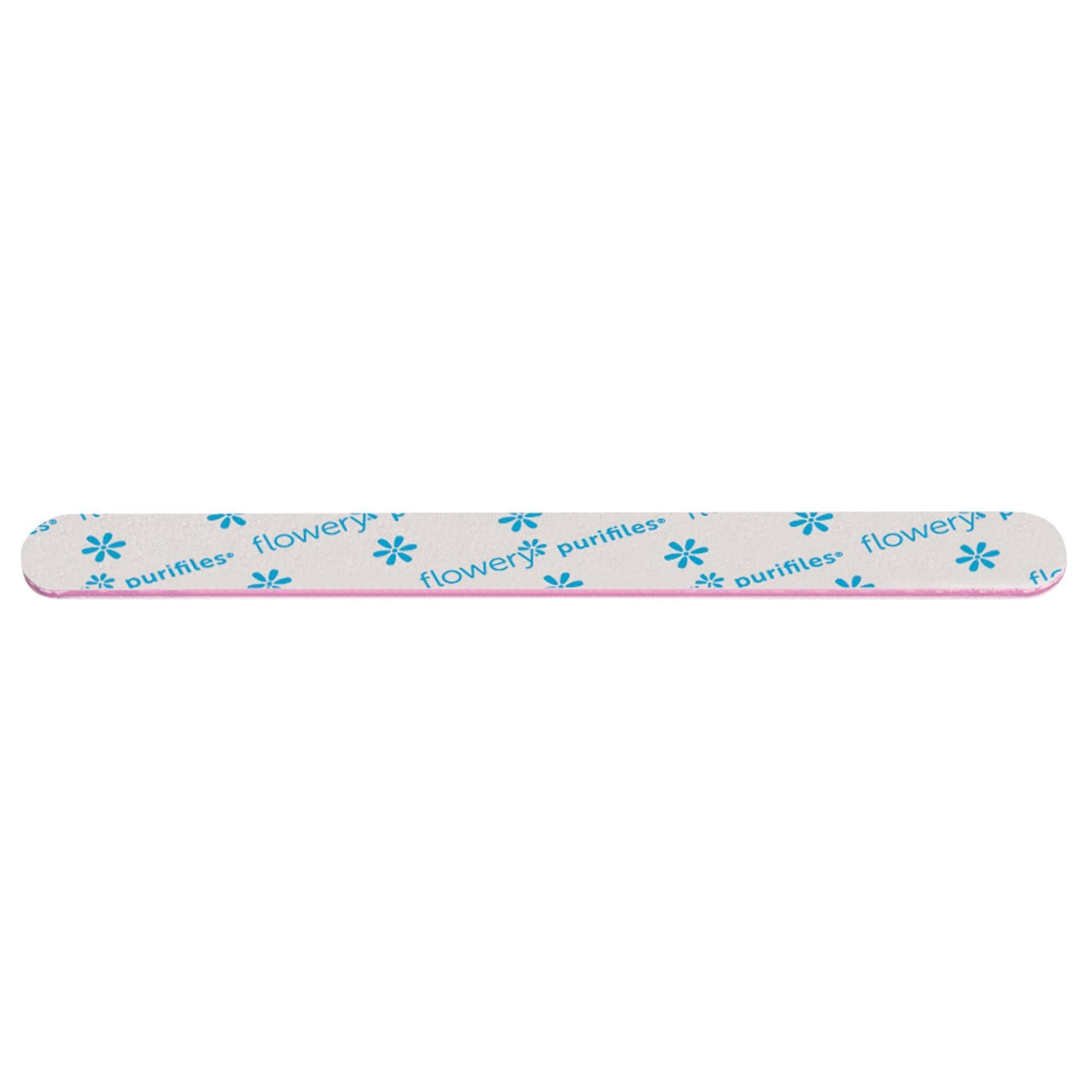 Flowery Disinfectable Nail Files - 80/100 Grit Pink Core Nail Buffer for Professional Manicure & Pedicure - Perfect for Salon, Home Use and Travel Nail Care