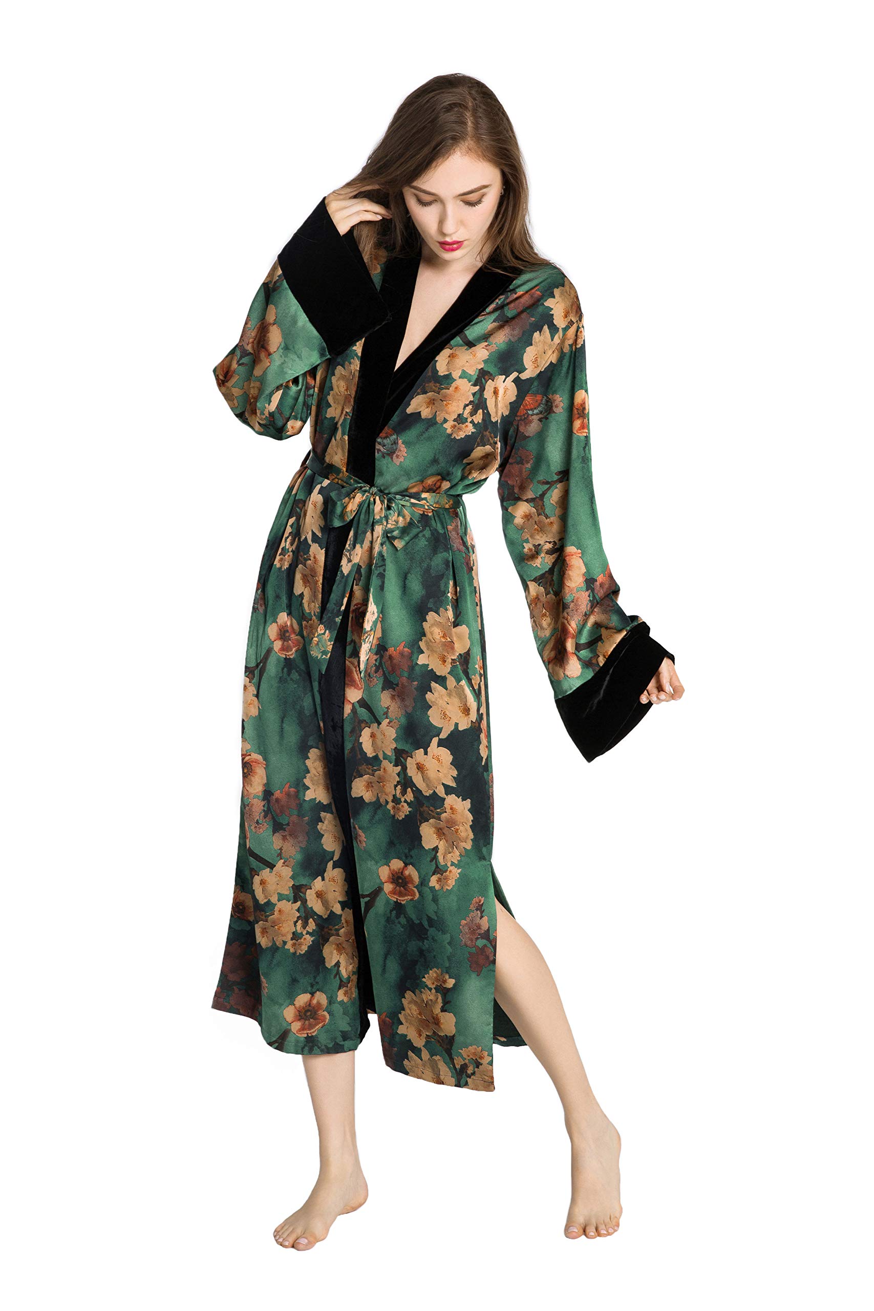 KIM+ONO Women's Charmeuse Kimono Wrap - Elegant Watercolor Floral Design | Lightweight Summer Cover Up for Beach, Pool, or Lounge Wear