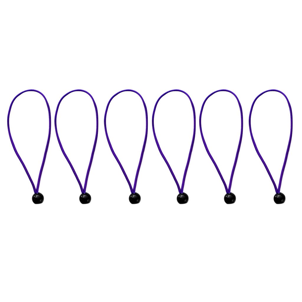 Tachiuwa 6-Pack Elastic Ball Bungee Cords - Heavy Duty Canopy Tarp Straps, Tent Tie Down Ropes (Purple) - Perfect for Camping, Outdoor Events, and Securing Tarps