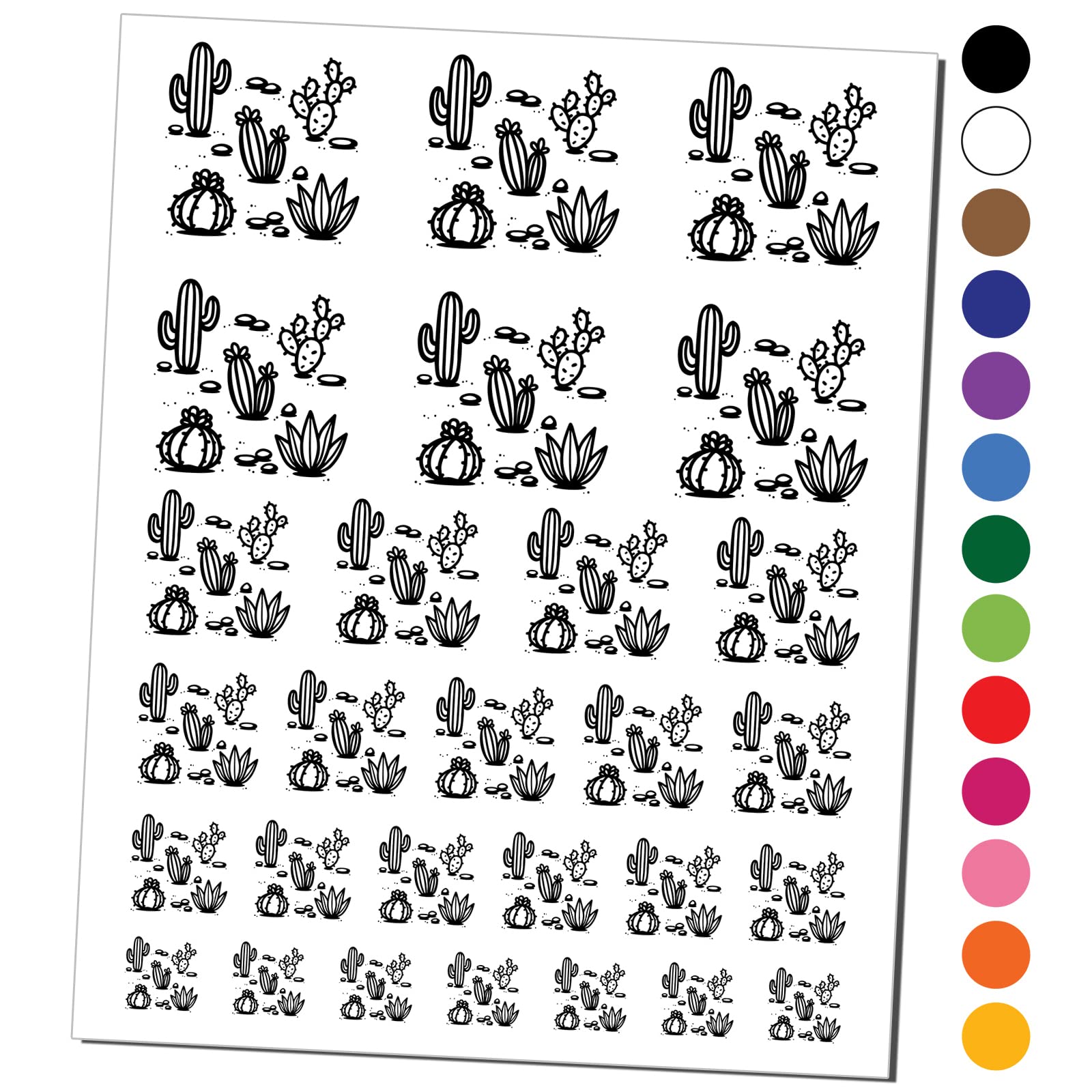 Waterproof Cactus Succulent Stone Temporary Tattoos - Fake Body Art Stickers for Women & Men - Festival, Beach, Party, Vacation Decoration (Black, 1 Sheet)