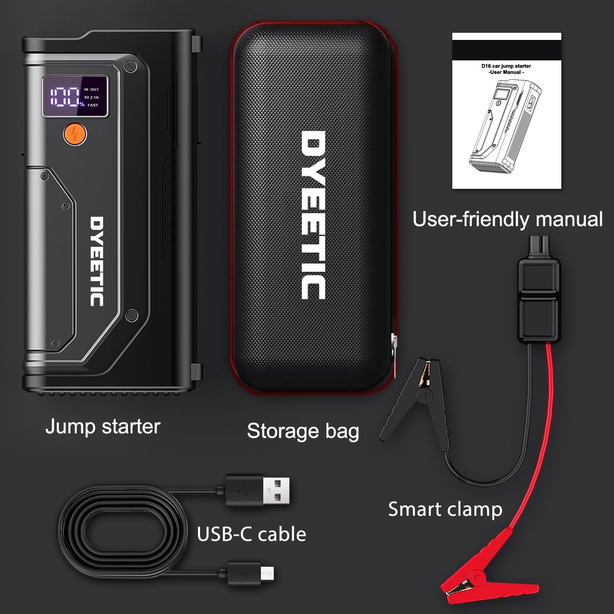 5000A Car Jump Starter - Portable Battery Pack for All Gas & 10.0L Diesel Engines | 12V Lithium Jumper Box with Power Bank, LED Light & Jumper Cables | Emergency Roadside Assistance, Camping & Outdoor Adventures