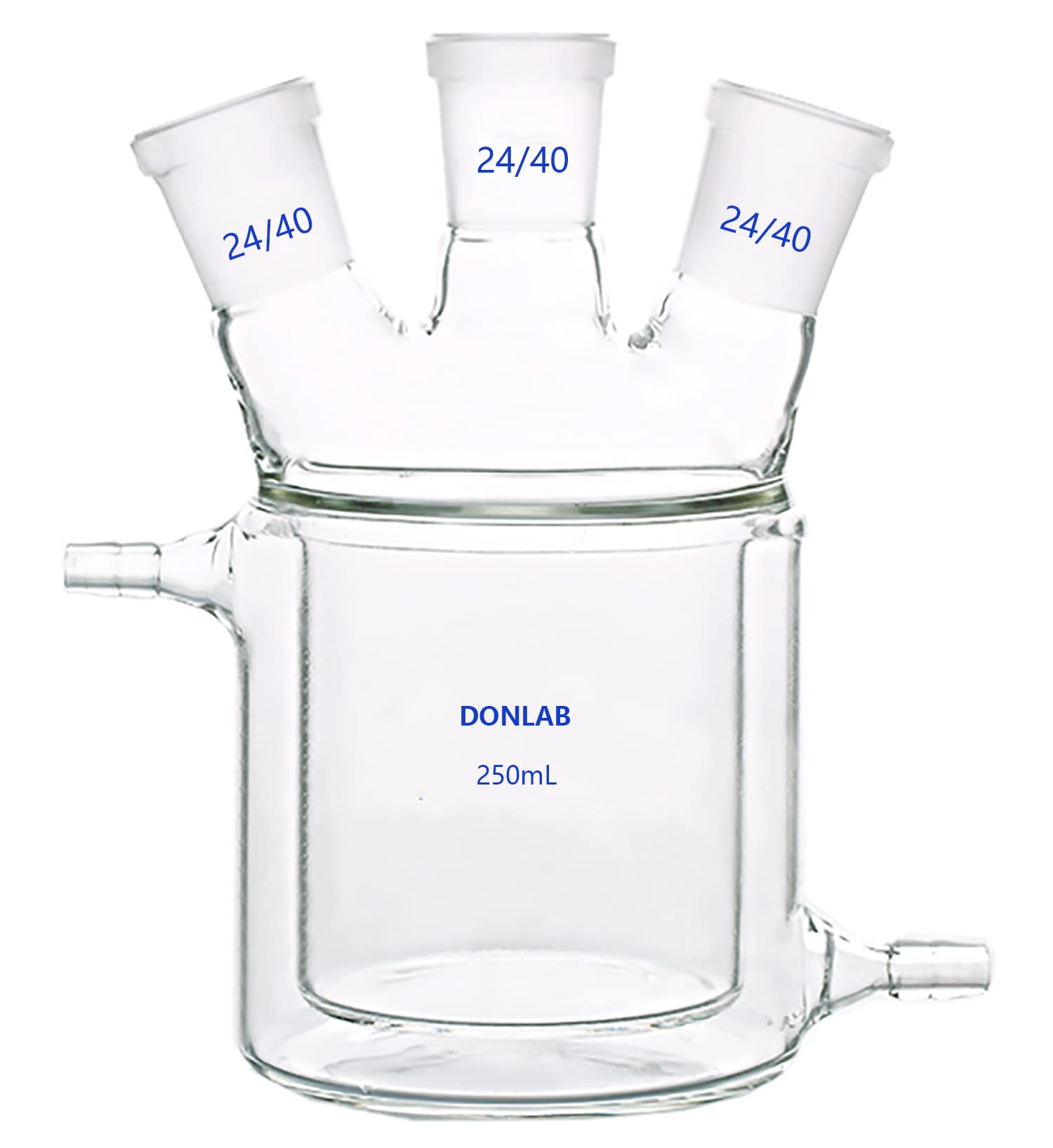 250ml 3-Neck Jacketed Glass Reactor Flask - Double Layer Flat Bottom with 24/40 Ground Glass Joints - Ideal for Chemical Reactions, Distillation & Laboratory Experiments