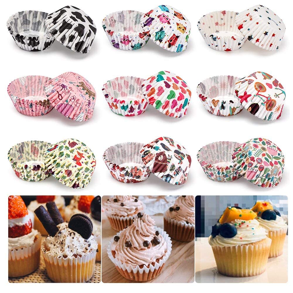 Magic Providers 200-Pack Cupcake Baking Paper Liners - 4cm Diameter for Hot Buns, Mini Muffins & Indian Sweets | Reusable Cake Decorating Wrappers | Perfect for Kitchen, Party, Wedding & Gift Packaging (Random Patterns)