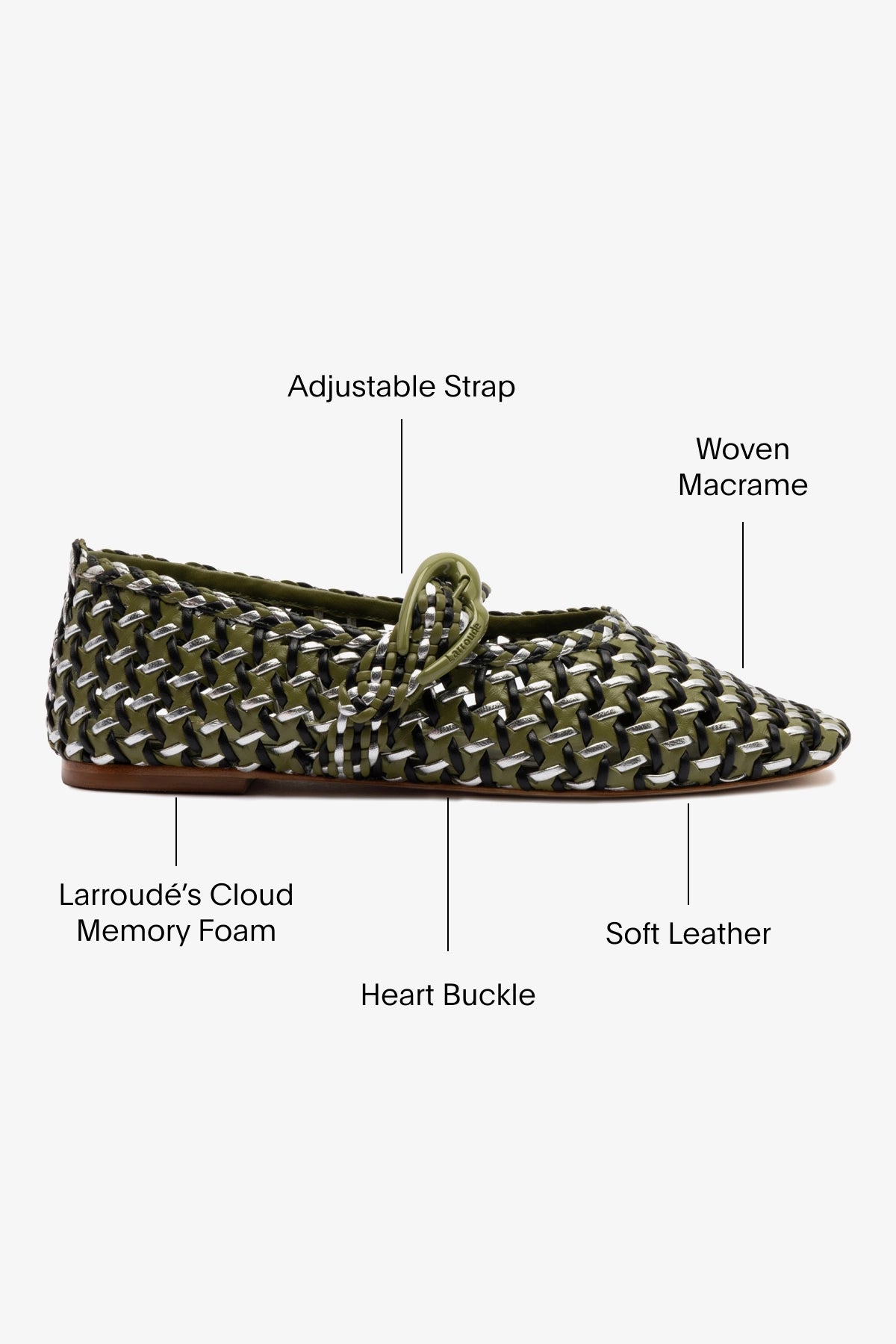 Verona Macrame Ballet Flat Shoes for Women - Comfortable Leather Loafers in Seaweed, Black & Silver Metallic | Perfect for Casual Wear, Office & Travel
