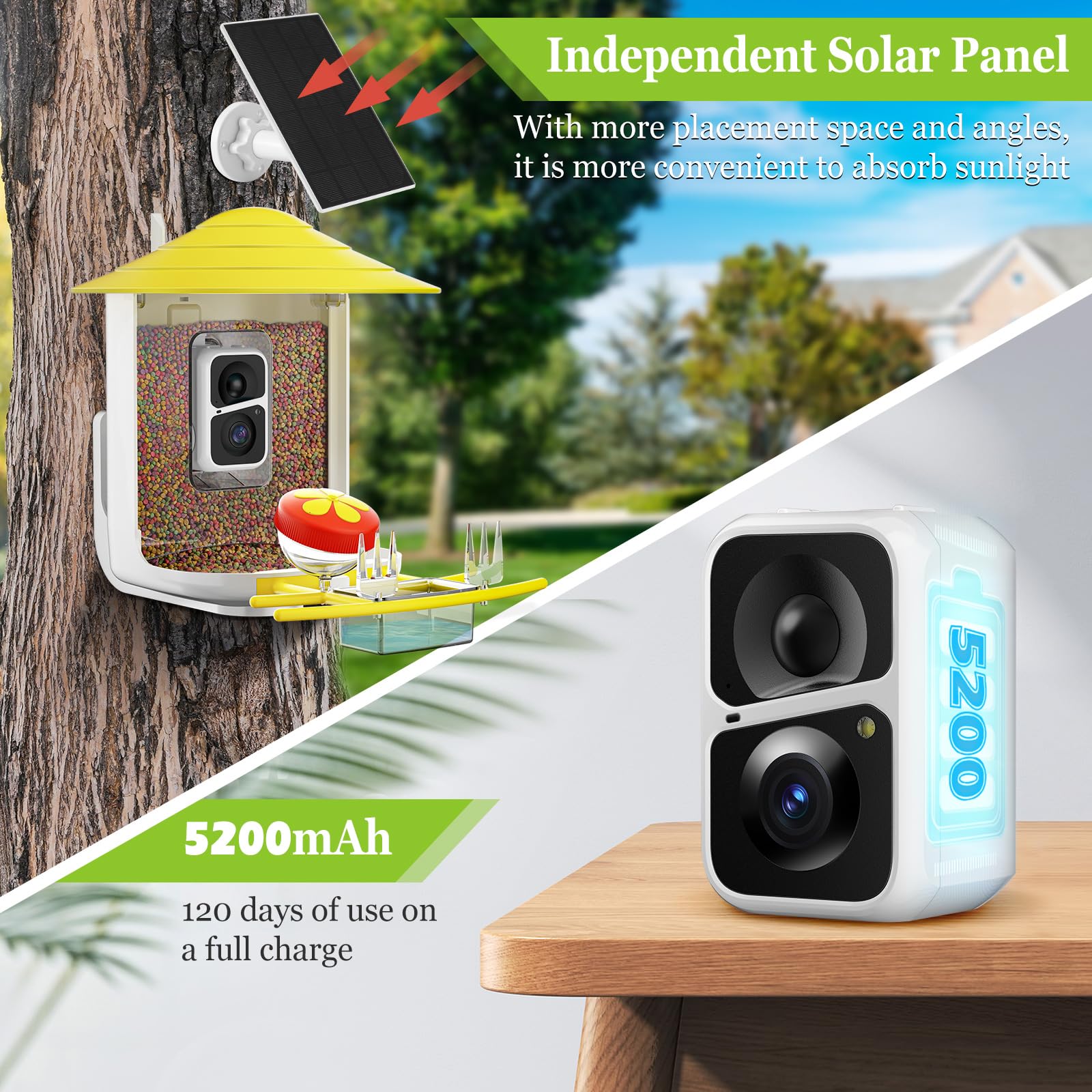 Careboda Smart AI Bird Feeder with Camera - Solar Powered Wireless Outdoor Bird Watching Camera with Motion Detection, Auto Video Capture & 64GB SD Card - Perfect for Backyard Bird Watching & Nature Enthusiasts (Yellow)