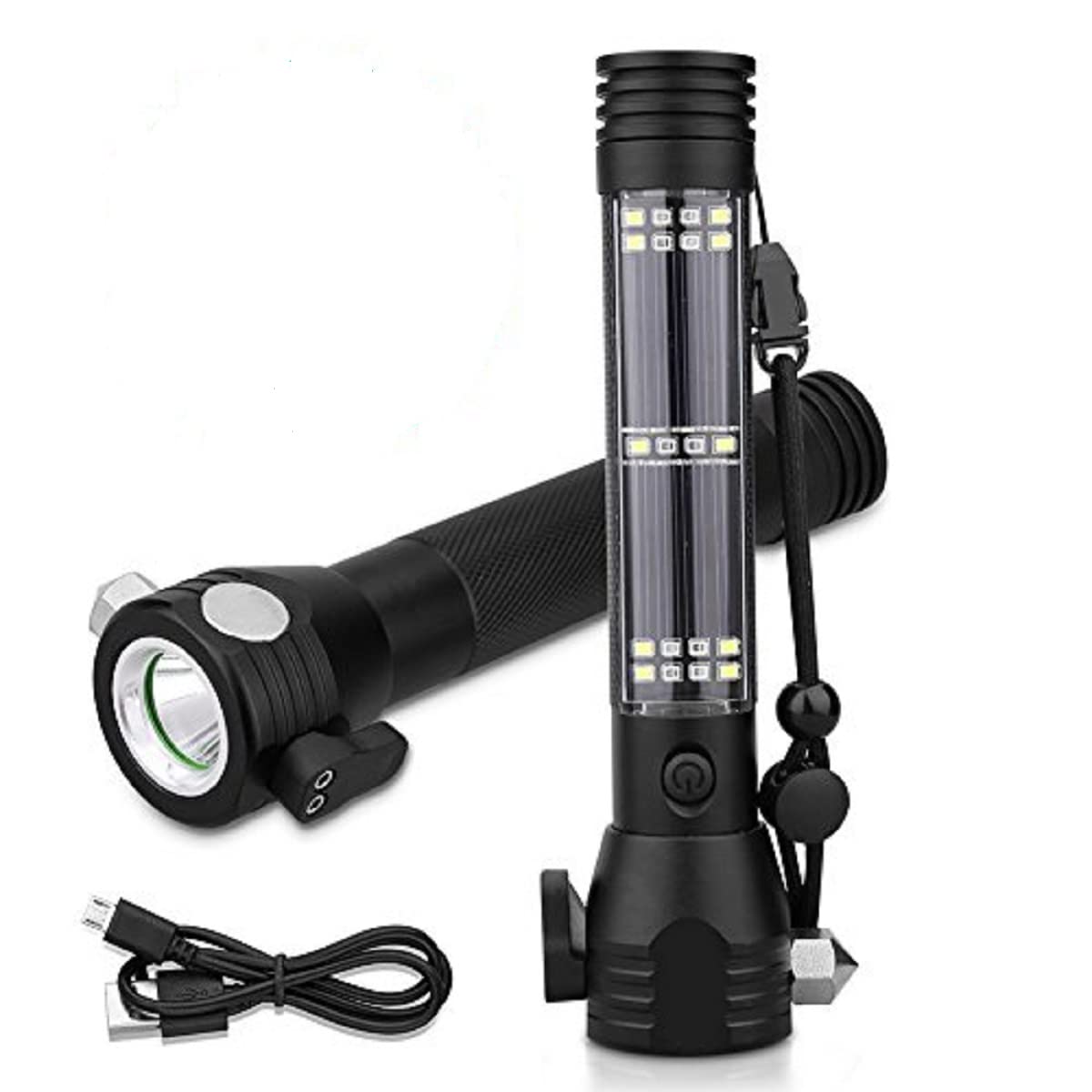 XREXS Solar Powered LED Car Flashlight - Multi-Function Emergency Rescue Light with USB & Solar Charger - Portable Flashlight for Hiking, Camping, Travel - Perfect for Power Outages, Outdoor Adventures & Emergency Kits