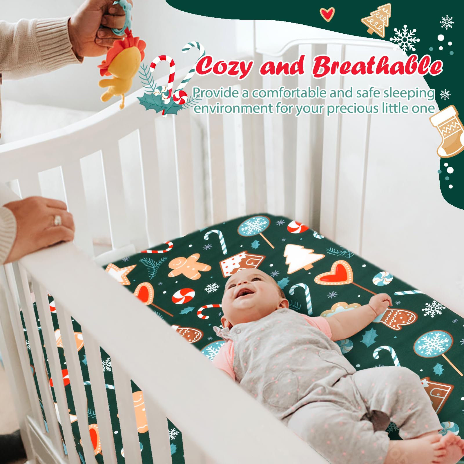 **JISEN Christmas Gingerbread Fitted Crib Sheet for Boys & Girls – Soft, Breathable Baby Crib Mattress Cover (52x28 Inch) – Perfect for Holiday Nursery Decor & Cozy Baby Sleep**