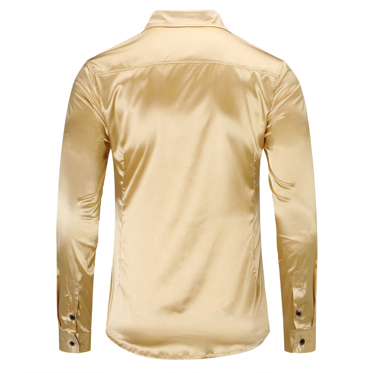 Stylish Gold Shiny Long Sleeve Lapel Dress Shirt for Men - Perfect for Business Casual, Parties & Date Nights