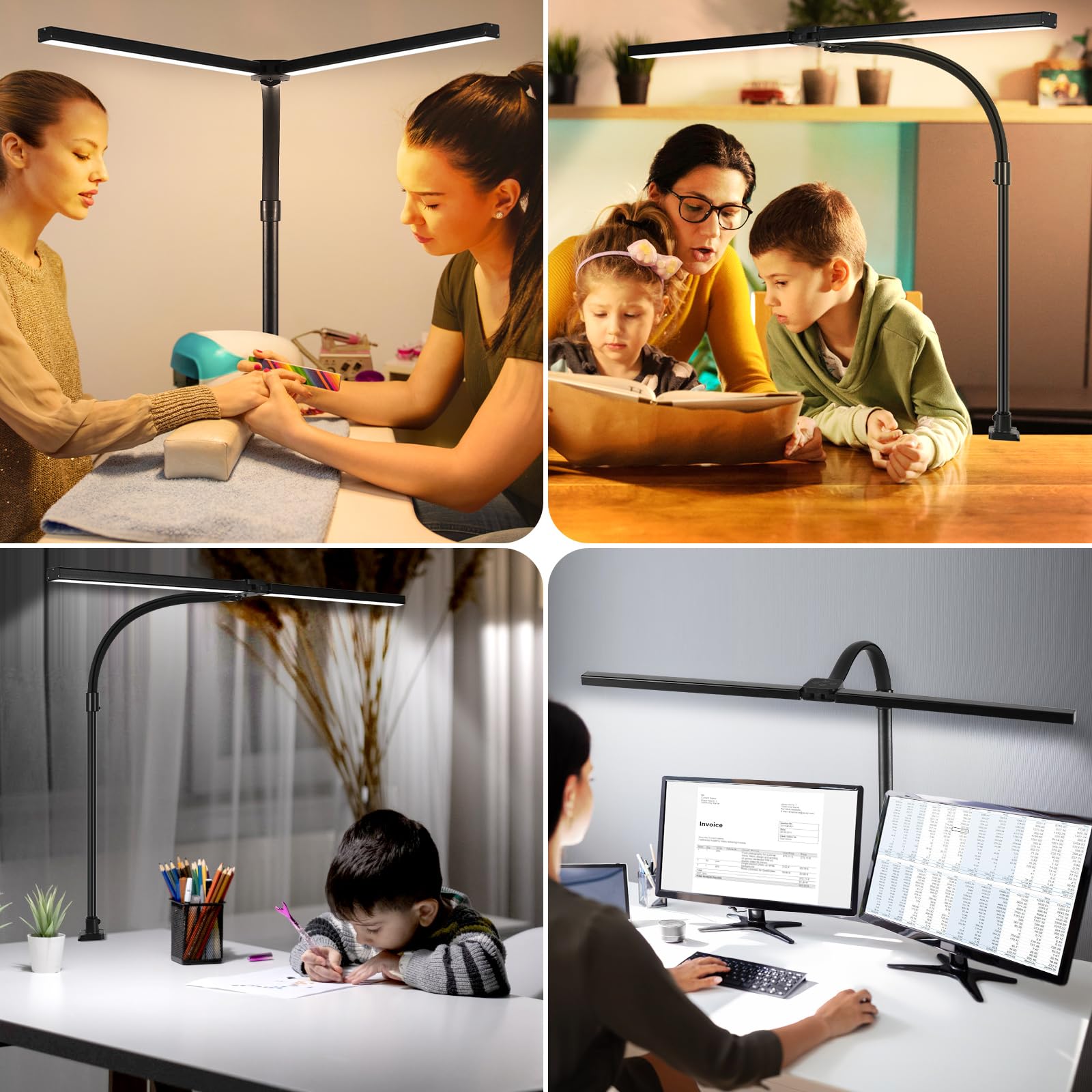 Double Head LED Desk Lamp with Remote Control - 24W Brightest Adjustable Office Light for Home, Study & Workbench - Anti-Glare Computer Lamp for Architects, Drafting & Reading (Perfect for Night Work & Eye Protection)