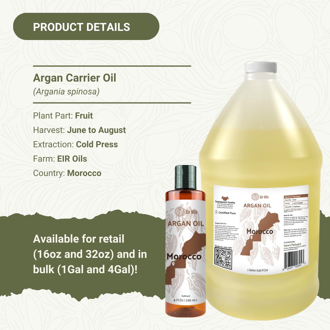 Pure Moroccan Argan Oil for Hair & Skin - 100% Organic Cold Pressed Argan Oil for Hair Growth, Face Moisturizer & Skin Care - 8oz - Ideal for Dry Hair, Split Ends, Wrinkles & Nourishing Skin