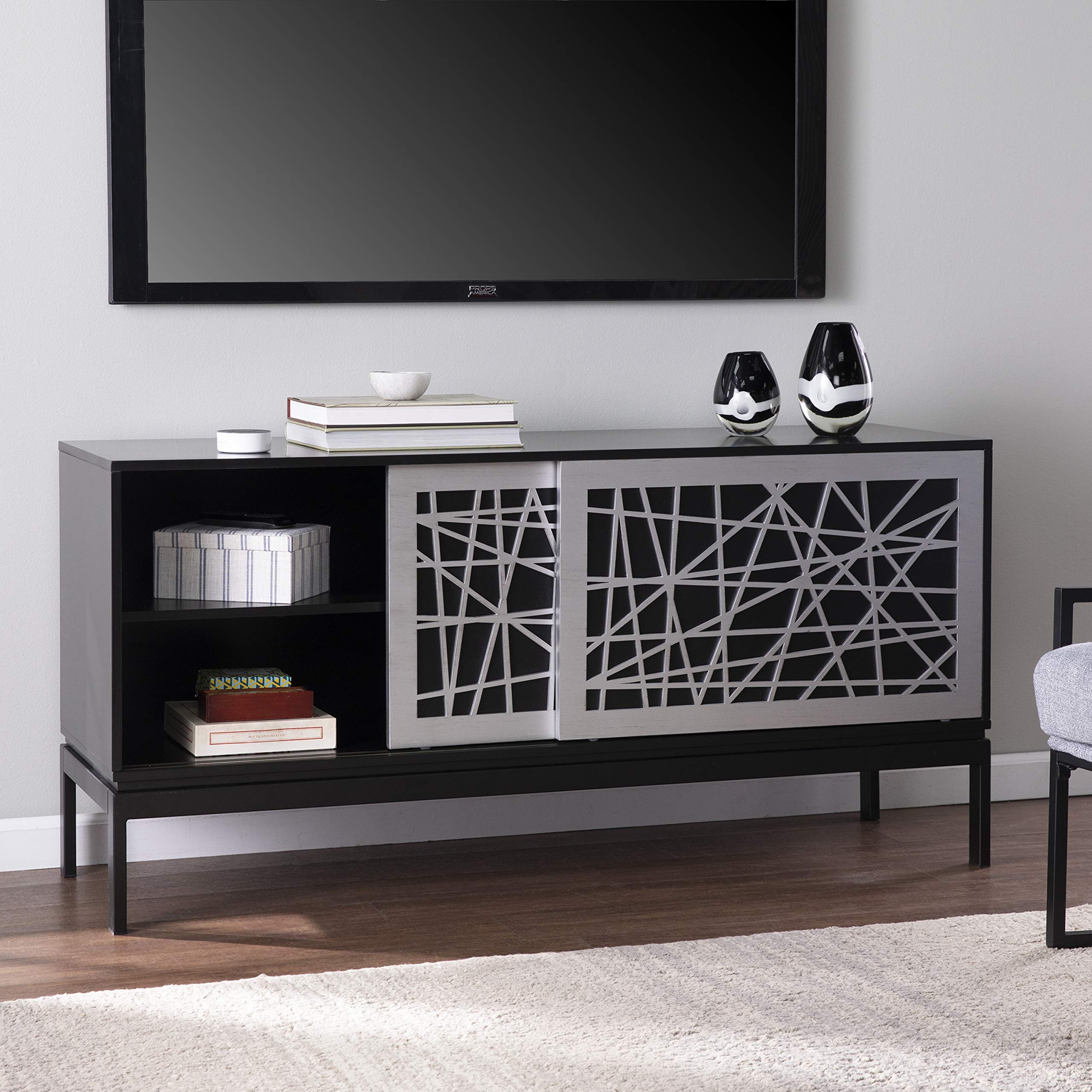 SEI Furniture Arminta Modern Media Cabinet - Black & Silver Finish for Living Room, Bedroom & Home Theater Storage
