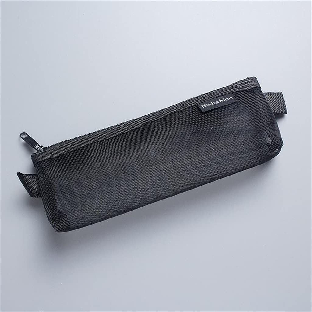 RENSLAT Transparent Mesh Pencil Case - Small Black Nylon School & Office Supplies for Students - Perfect for Organizing Pens, Pencils & Art Tools in Classroom, Work or Travel