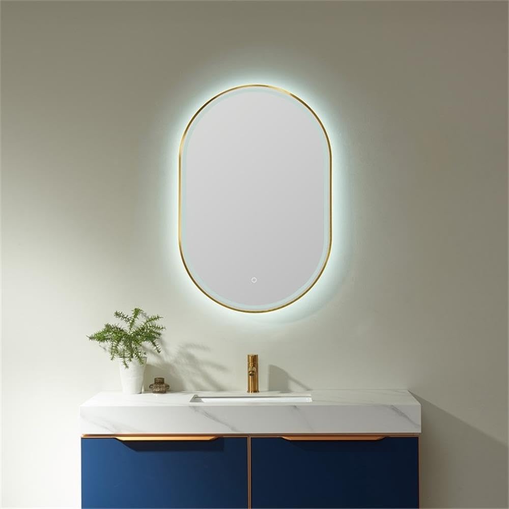 VINNOVA Grande 24 Inch Oval LED Lighted Bathroom Vanity Mirror - Modern Dimmable Backlit Wall Mirror for Makeup, Shaving & Home Decor