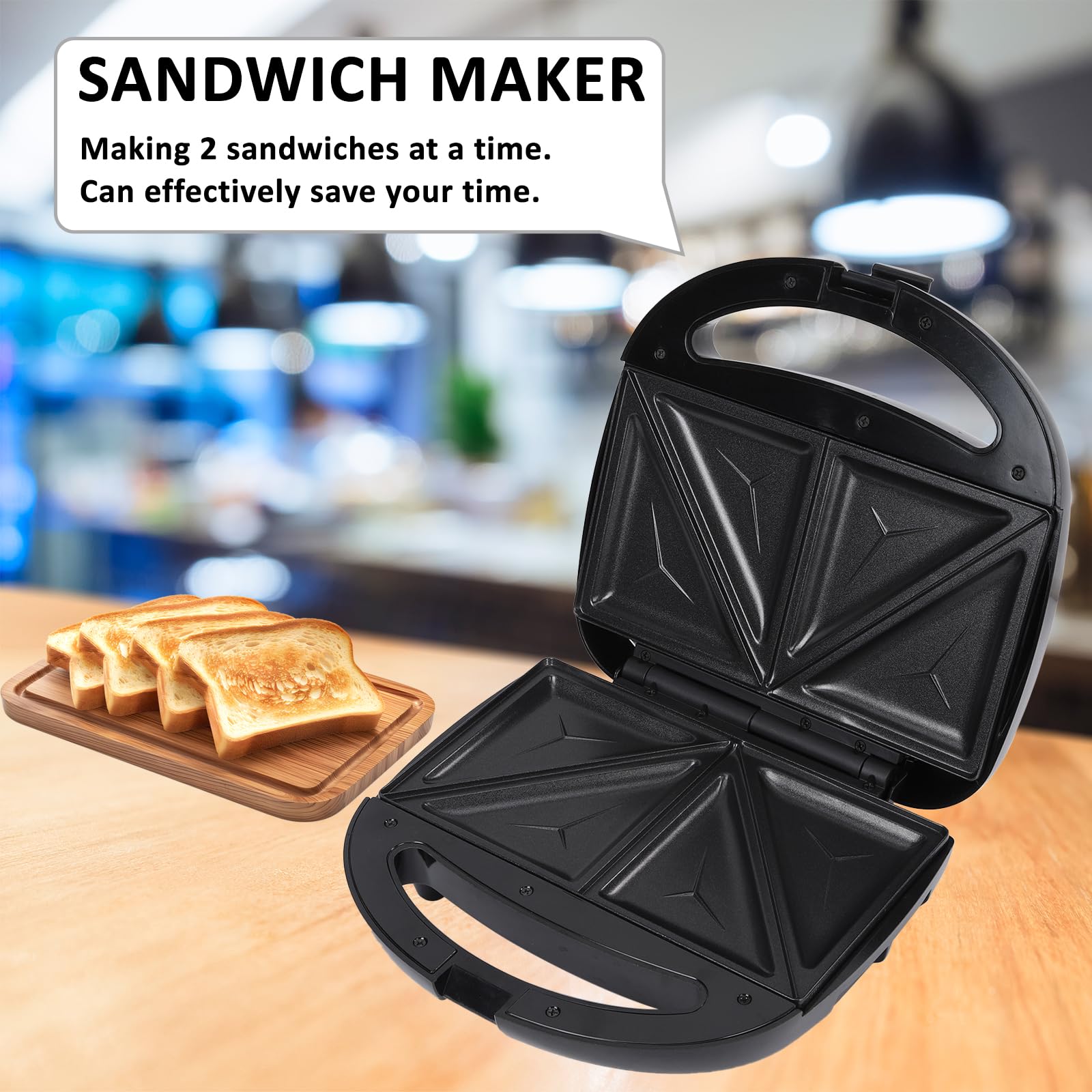800W Sandwich Maker with Non-Stick Plates | Double-Sided Heating Grill Press for Panini, Grilled Cheese & French Toast | Easy to Clean & Store | Perfect for Breakfast, Lunch & Quick Snacks (Model H206A)