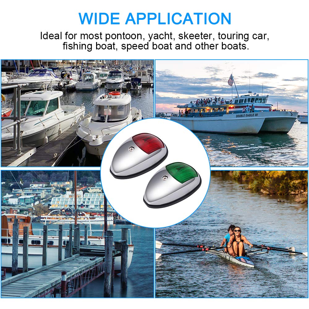 Sunsbell Marine LED Boat Navigation Lights - 2 Pack Red & Green Bow and Stern Lights for Pontoon, Skiff, Yacht, Vessel | Waterproof, Durable for Night Boating & Fishing