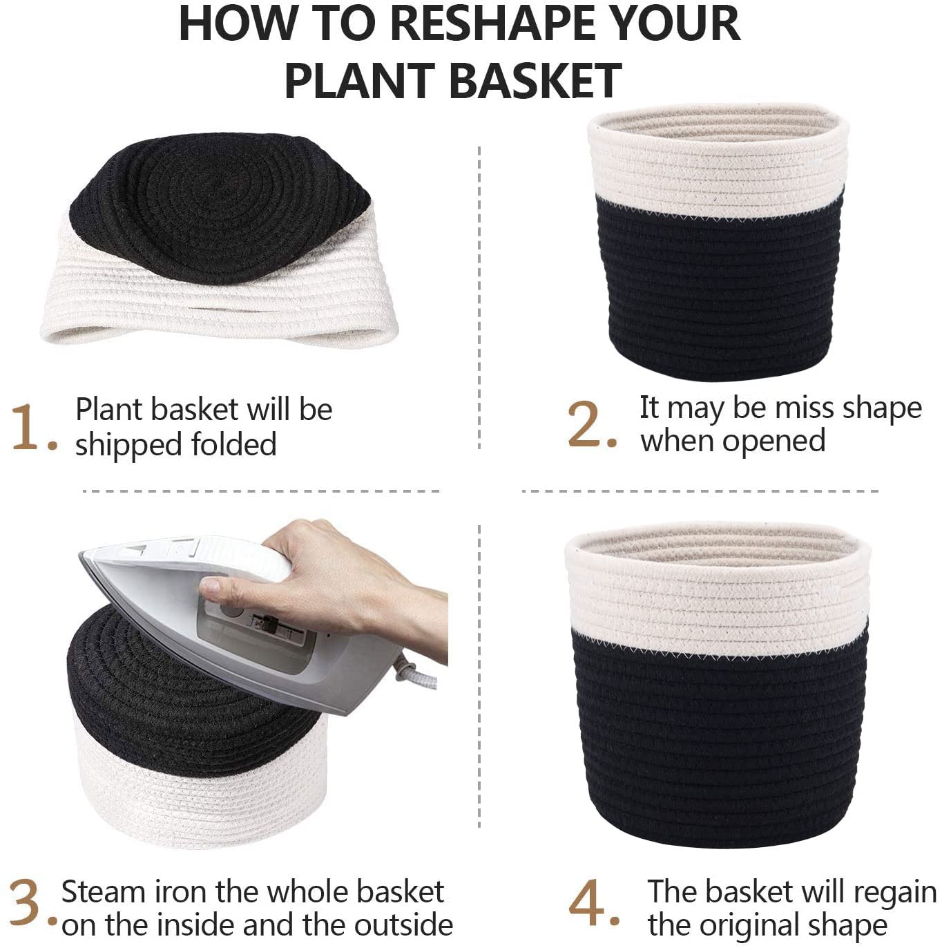 6.5 Inch Cotton Rope Woven Planter Basket - Indoor Flower Pot Cover, Storage Basket for Crafts & Home Organization, Modern Decor (6.75