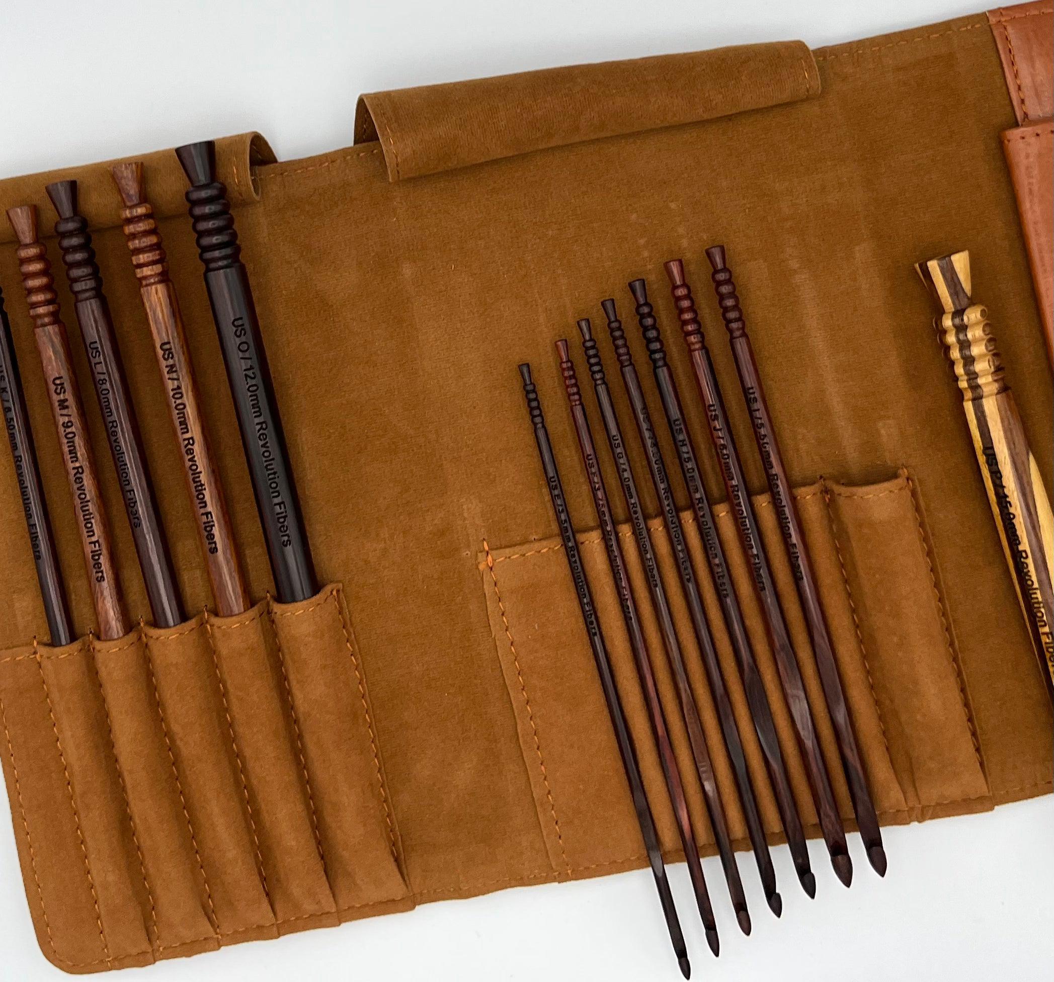 Premium Rosewood Crochet Hooks Set with Leather Case - 13 Sizes (US E-P) for Knitting, Crocheting & DIY Crafts - Perfect for Beginners & Professionals