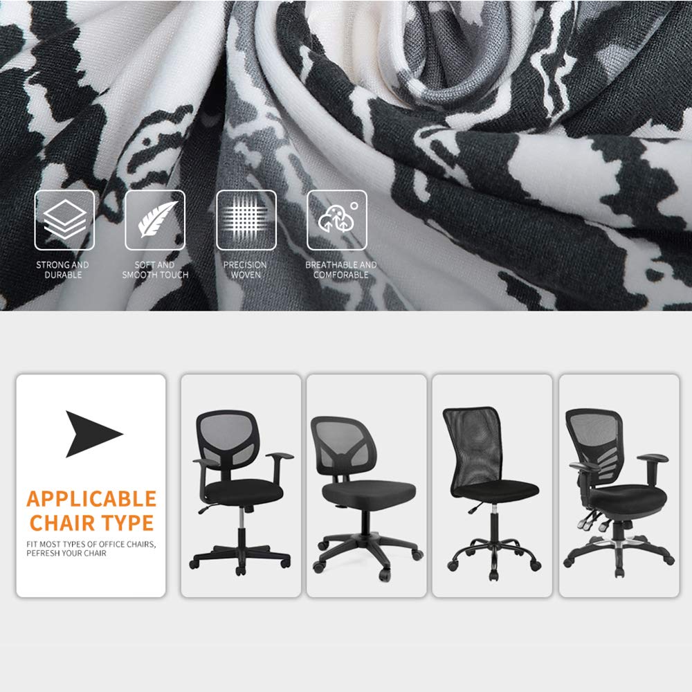 Printed Computer Office Chair Covers - Breathable Desk Chair Slipcovers for Home & Office (Grey & White) | Perfect for Task Chairs, Conference Rooms & Workspaces