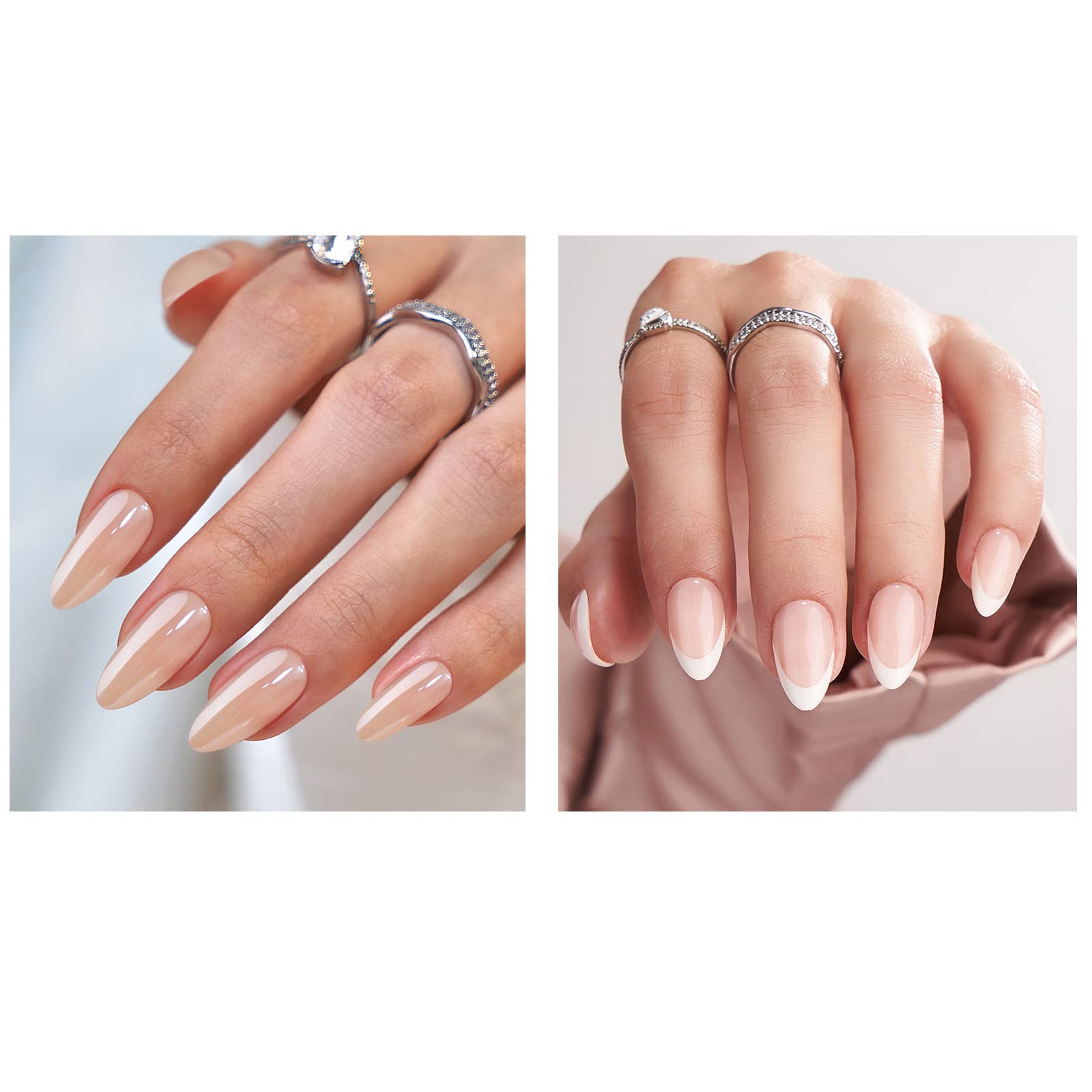 BTArtbox Soft Gel Almond Press On Nails Short & Medium - Salon Quality Fake Nails with No Fade Out, Seamless Glue On Nails for Women - Champagne Glazed & White French Manicure - Perfect for Parties, Weddings & Everyday Wear