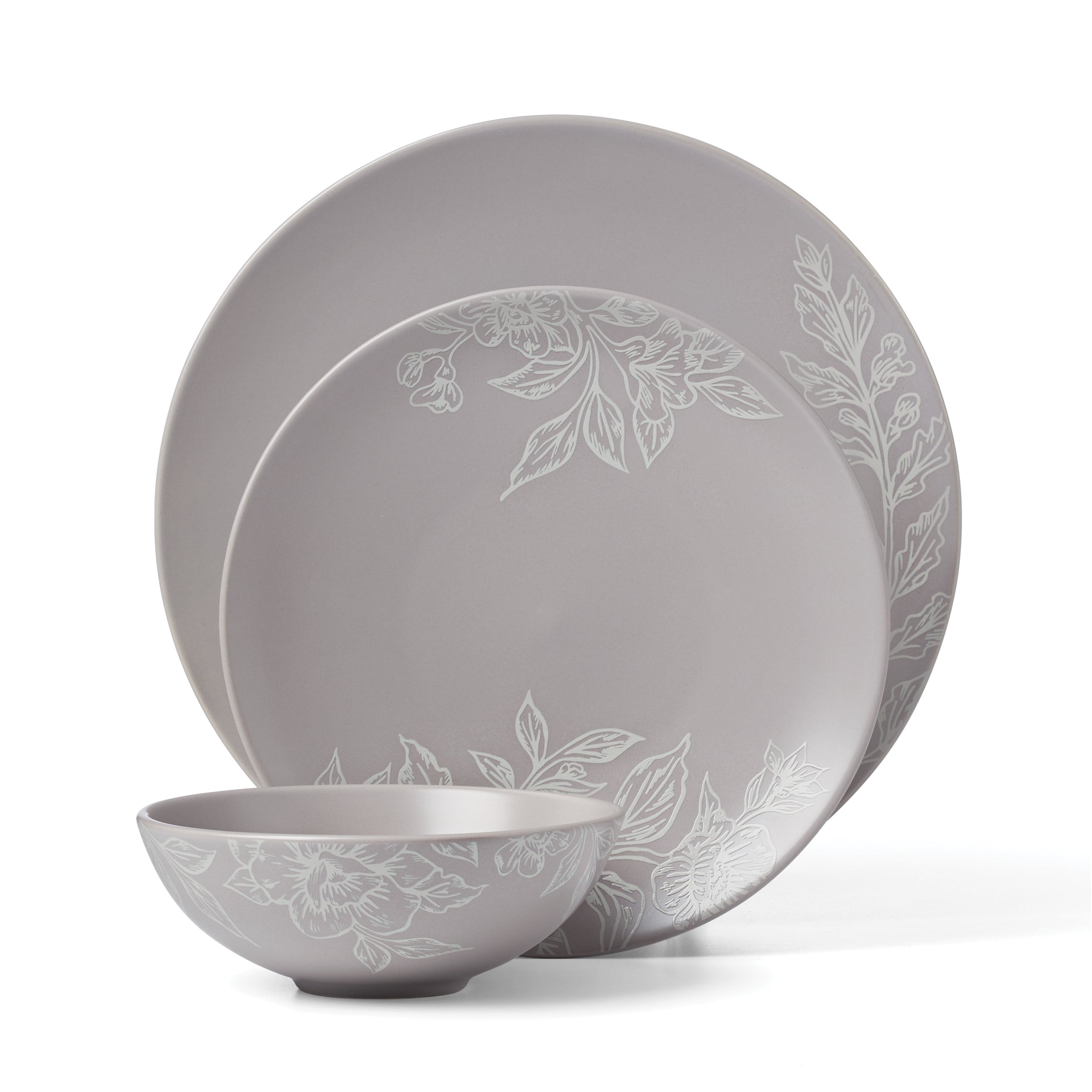 Roseto Pumice 12-Piece Stoneware Dinnerware Set - Elegant Porcelain Plates, Bowls & Mugs for Everyday Dining, Entertaining & Restaurant Use