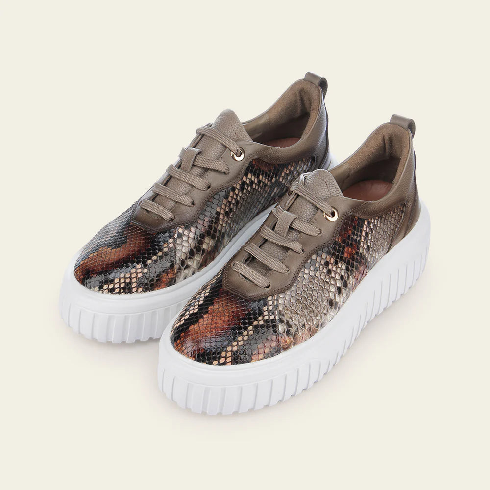 Cuadra Women's Beige Python Sneakers - Stylish & Comfortable Casual Shoes for Walking, Travel & Everyday Wear