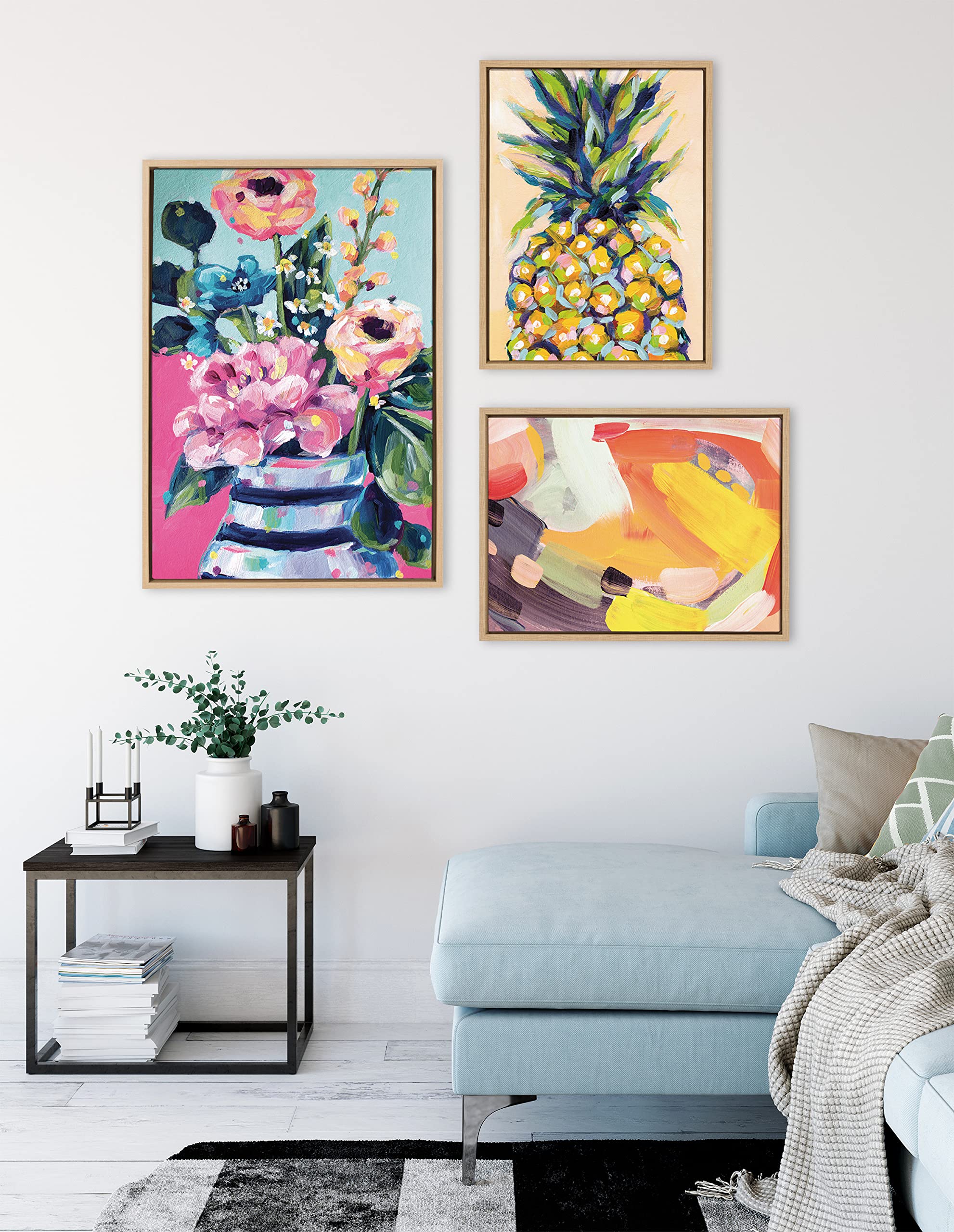 Rachel Christopoulos Abstract Pineapple Canvas Wall Art - 18x24 Inch Framed Kitchen Decor, Tropical Home Office Painting, Modern Living Room & Dining Room Wall Décor