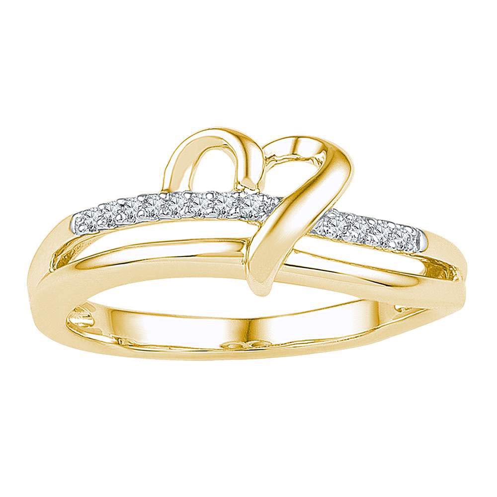 Dazzlingrock 10K Yellow Gold Women's Round Diamond Heart Ring - 1/20 CTW, Elegant Valentine's Gift, Anniversary Jewelry for Her, Perfect for Proposals & Special Occasions