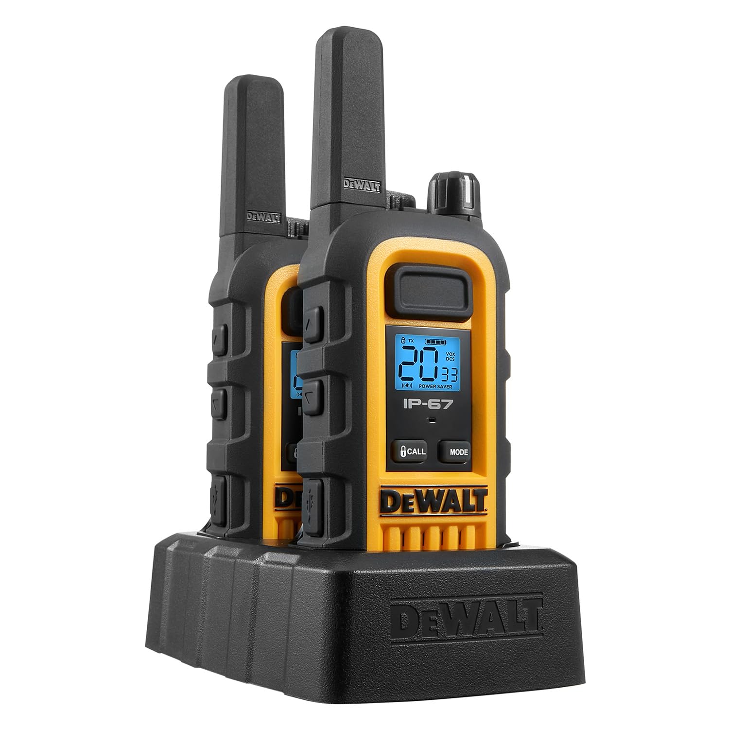 DEWALT DXFRS300 Heavy Duty Walkie Talkies 1 Watt with Headsets - Waterproof, Shock Resistant, Long Range Two-Way Radio Rechargeable VOX (4 Pack) for Construction, Warehouse, Outdoor Adventures & Emergency Communication