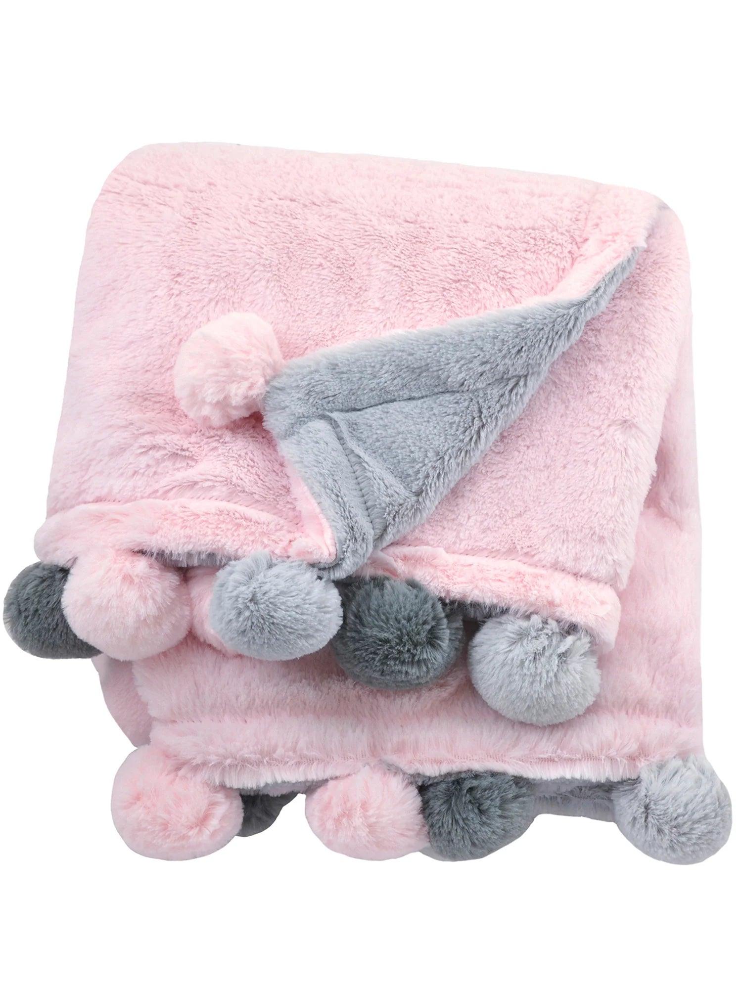 Just Born Pink Cuddle Plush Pom Pom Baby Blanket - Ultra Soft Newborn Swaddle Blanket for Girls & Boys - Perfect for Nursery, Photo Shoots & Gift Giving