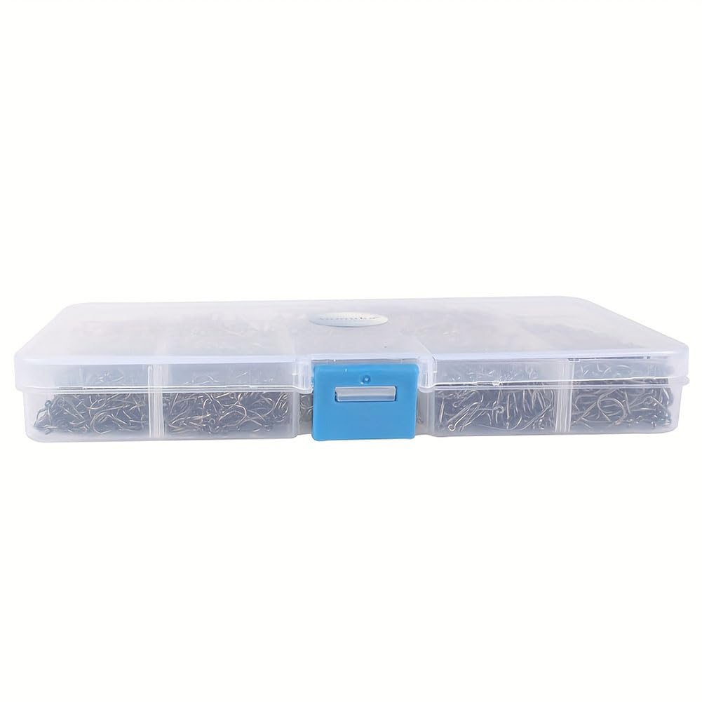1600PCS Barbed Fishing Hooks with Holes - 10 Size Bait Holder Worm Hooks | Carbon Steel Bass Fishing Hooks for Saltwater & Freshwater | Perfect for Bass, Trout, and Catfish Fishing