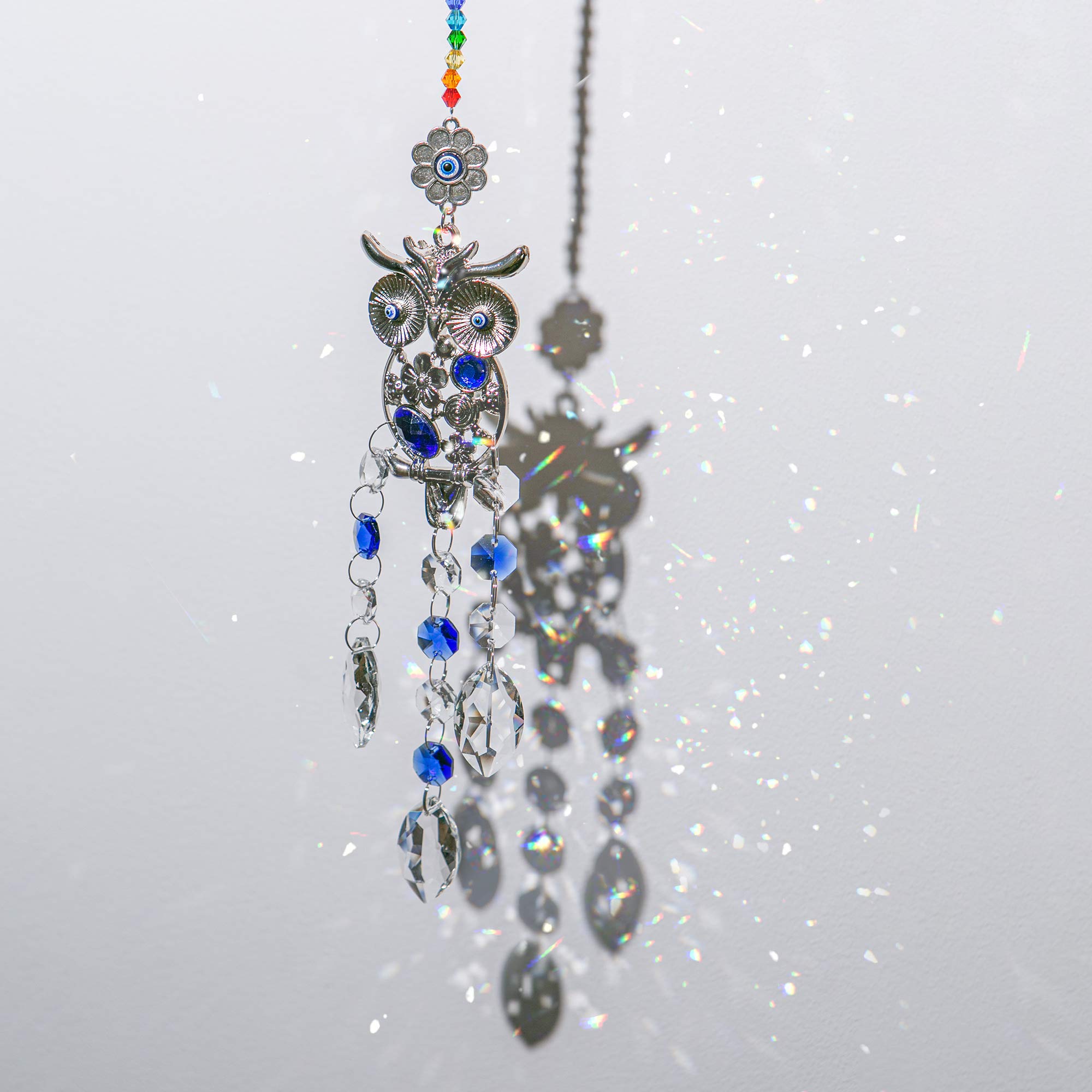 WEISIPU Feng Shui Crystal Prism Suncatcher - Rainbow Maker Window Decor with Owl Design for Home, Office & Garden - Creates Beautiful Light Reflections & Positive Energy