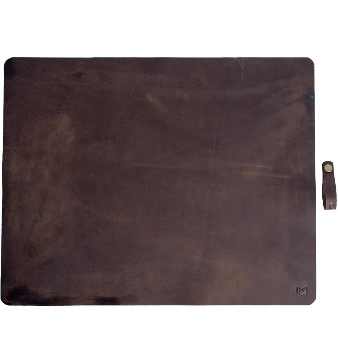 Premium Dark Brown Handmade Leather Desk Blotter & Organizer - 20