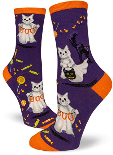 Catspurr the Feline Ghost Crew Socks in Violet