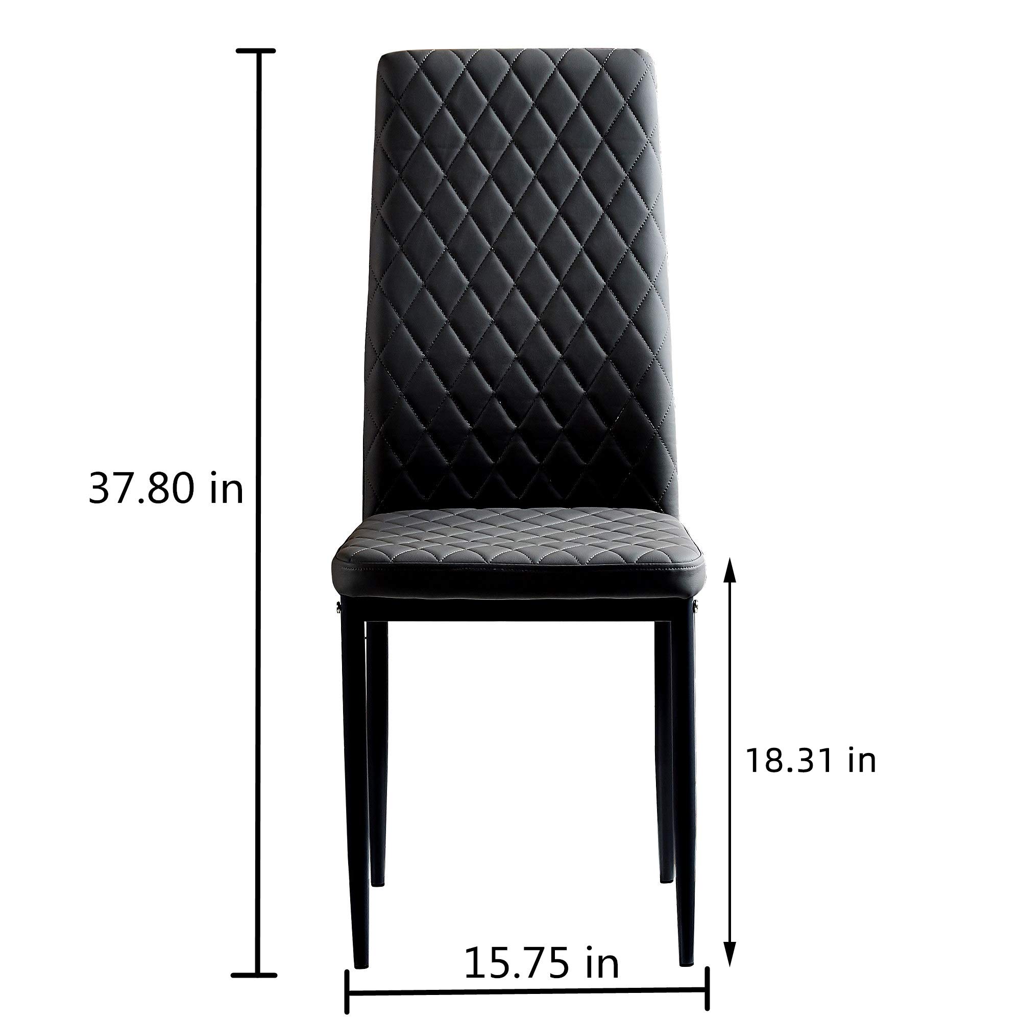 6 Modern Leather Dining Chairs Set with Upholstered Cushion & High Back - Powder Coated Metal Legs, Rhombus Pattern Seats for Home, Kitchen, Living Room & Bedroom (Black) | Perfect for Family Dinners, Entertaining Guests & Stylish Home Decor