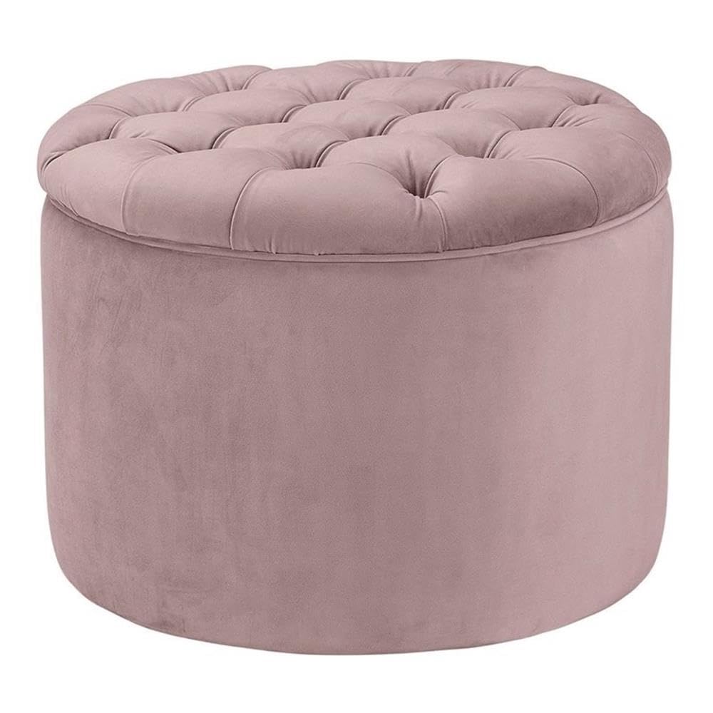 TOV Furniture Queen Size Velvet Storage Ottoman with Tufted Lid - Blush Pink for Bedroom, Living Room, and Home Decor