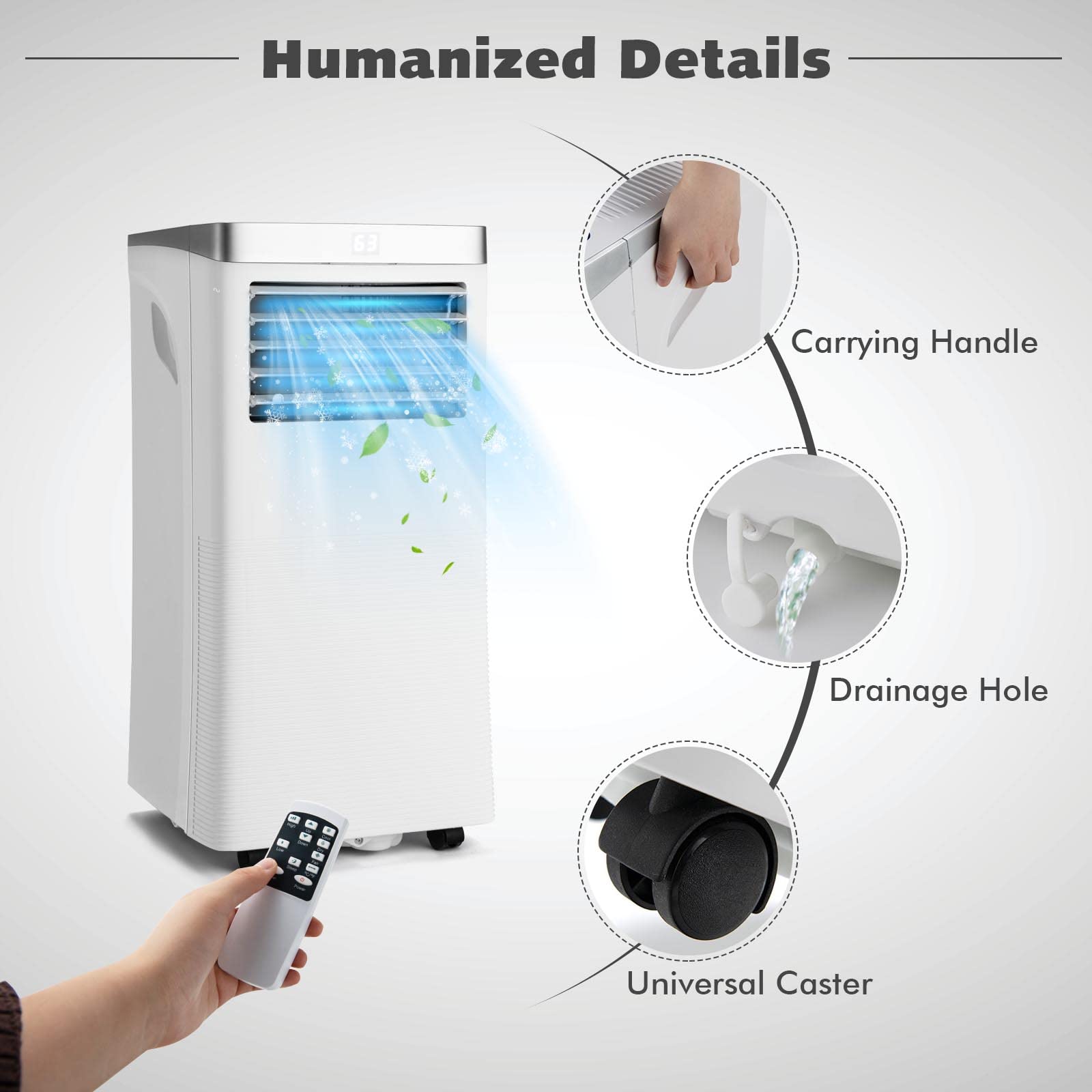 10000BTU Portable Air Conditioner with Remote Control - 3-in-1 Air Cooler with 3 Modes & 2 Speeds, 24H Timer, Window Kit - White | Cooling for Home, Office, Bedroom, Garage & Small Spaces